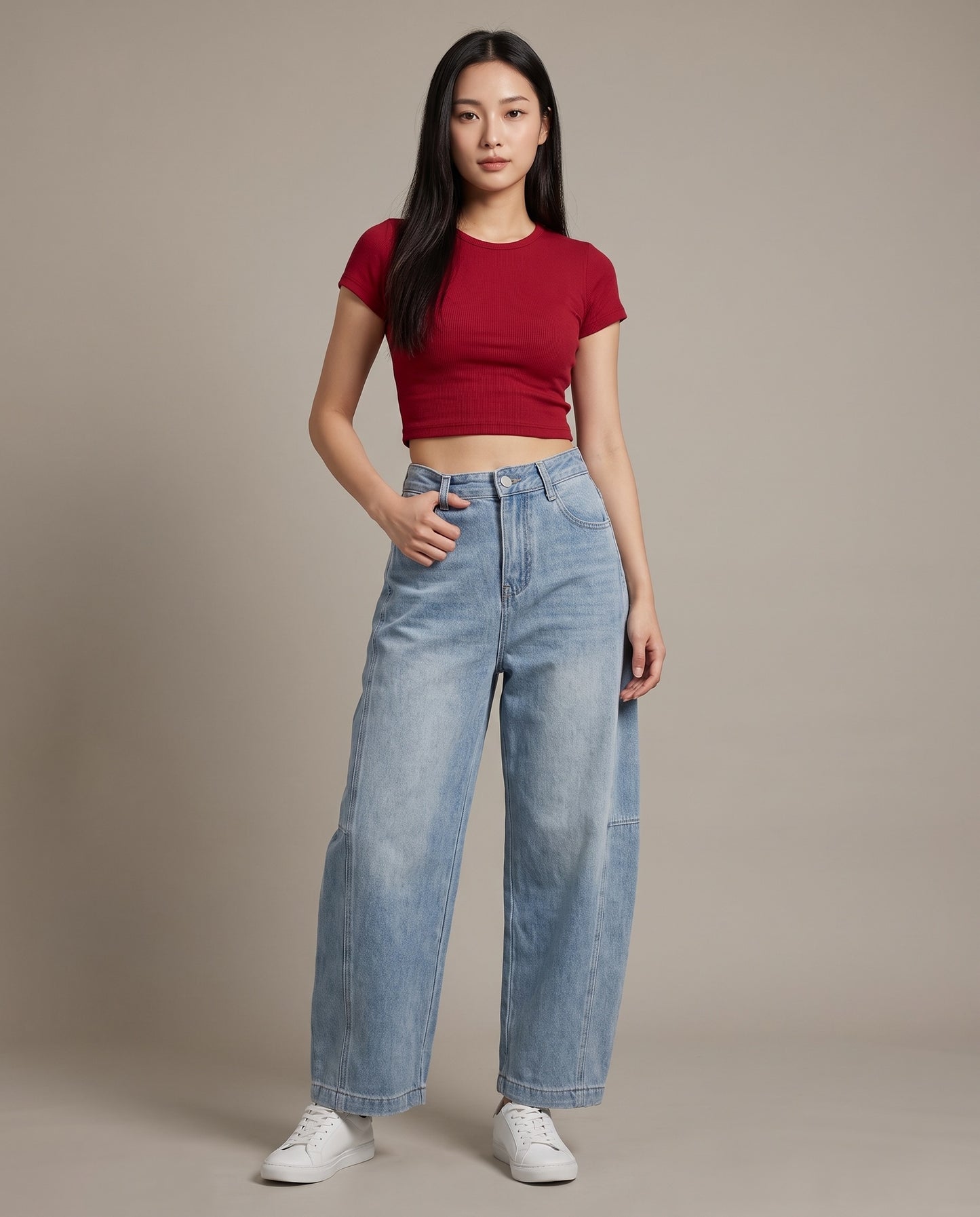 Barrel Fit Wide-Leg Jeans