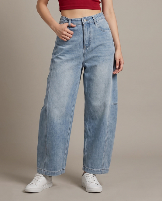 Barrel Fit Wide-Leg Jeans