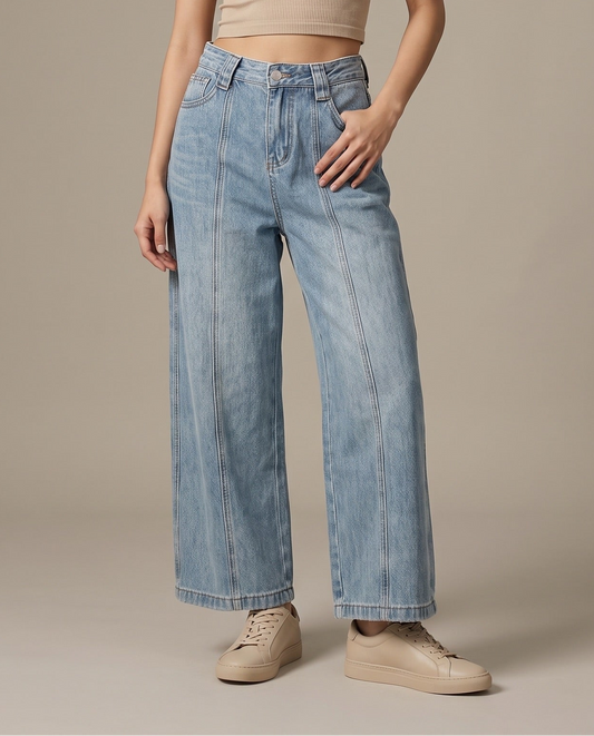 Retro Seamed Wide-Leg Jeans