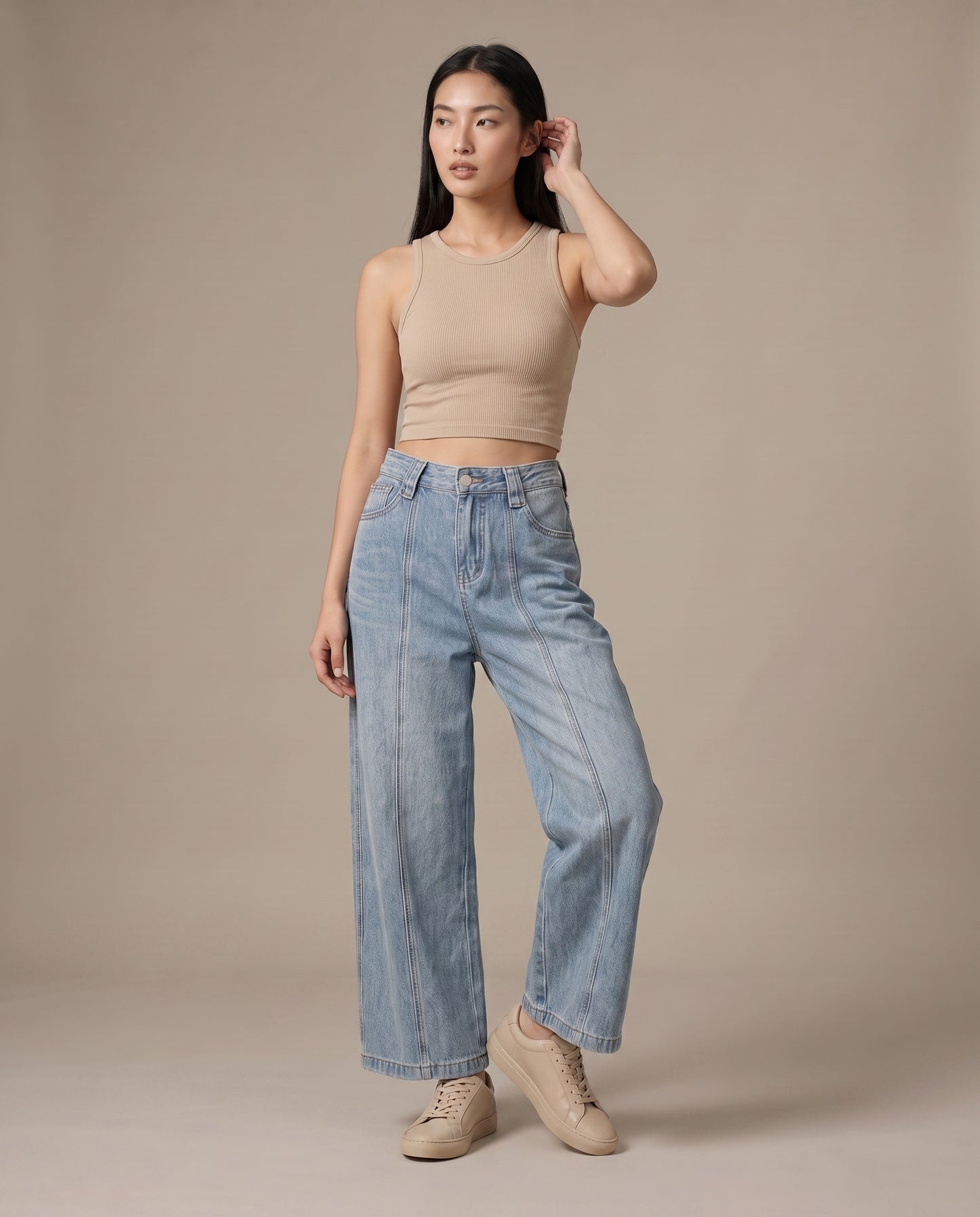 Retro Seamed Wide-Leg Jeans