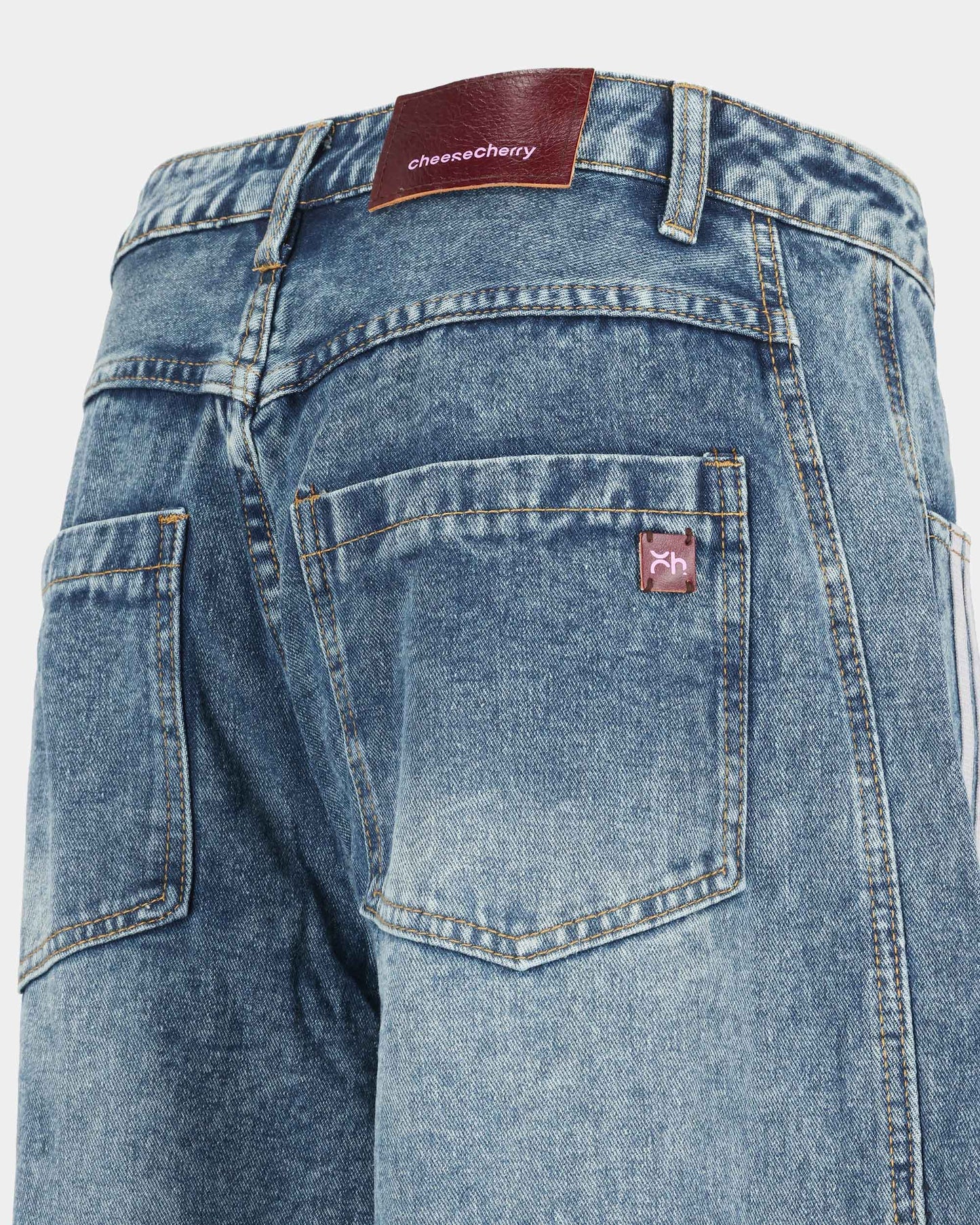 Side-Stripe Wide-Leg Jeans - Washed Blue
