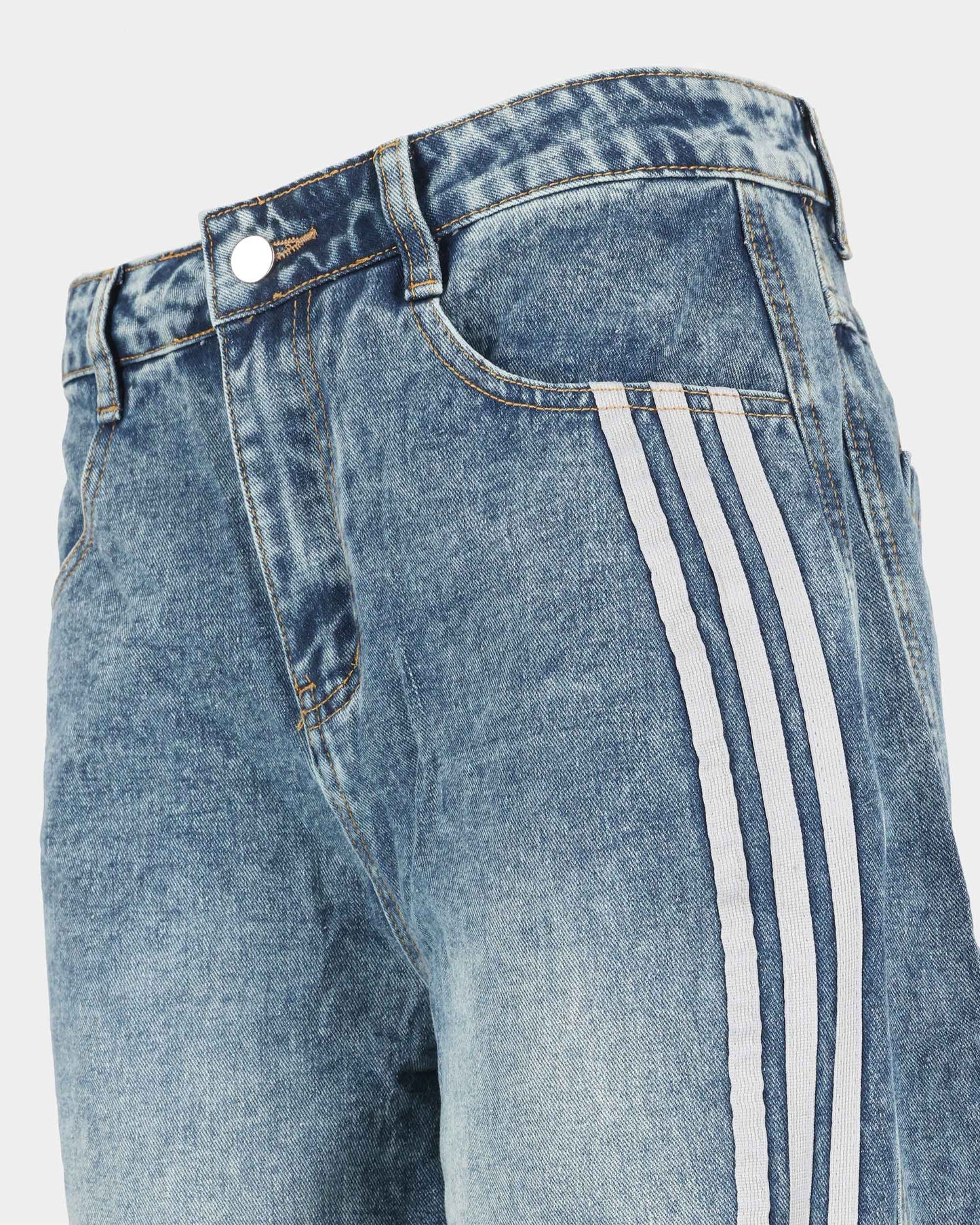 Side-Stripe Wide-Leg Jeans - Washed Blue