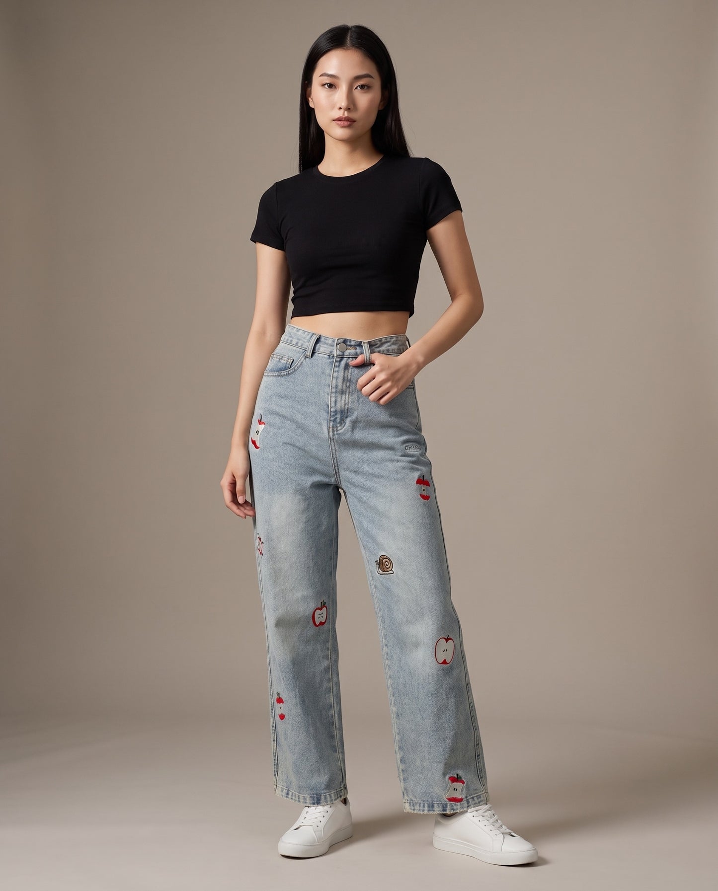 Embroidered Graphic Wide-Leg Jeans