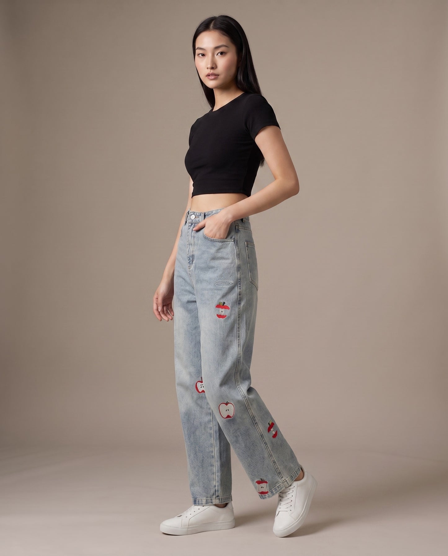 Embroidered Graphic Wide-Leg Jeans