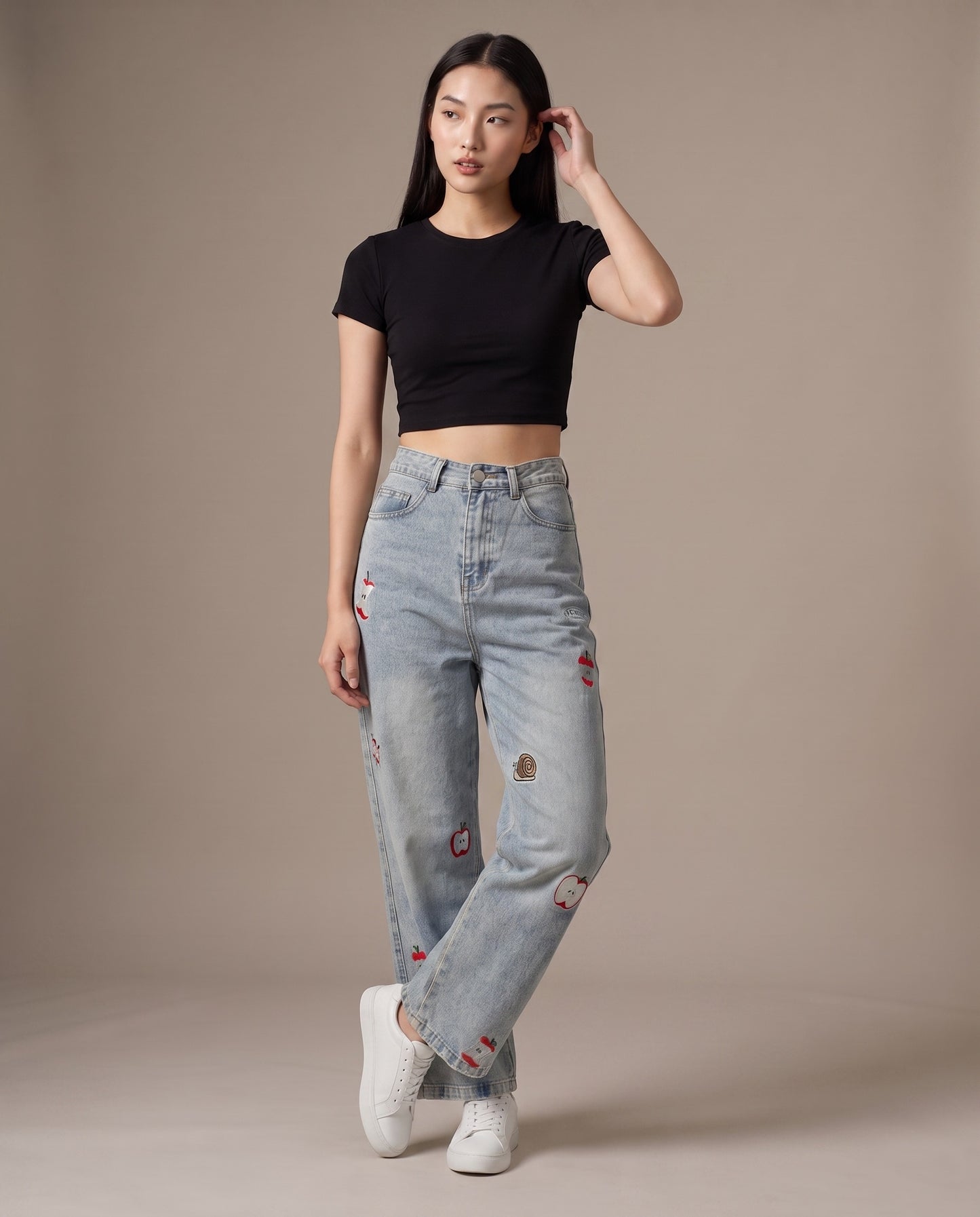 Embroidered Graphic Wide-Leg Jeans