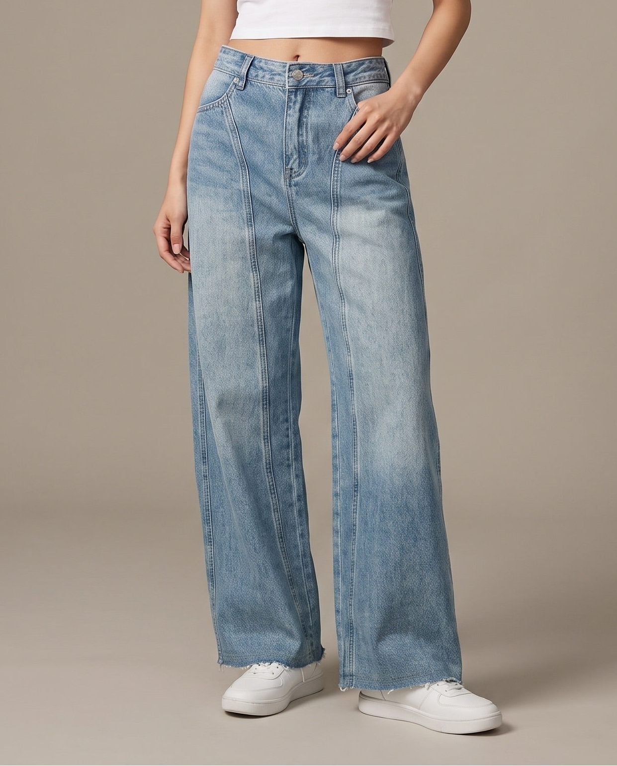 Y2K Raw Hem Vintage Wide-Leg Jeans