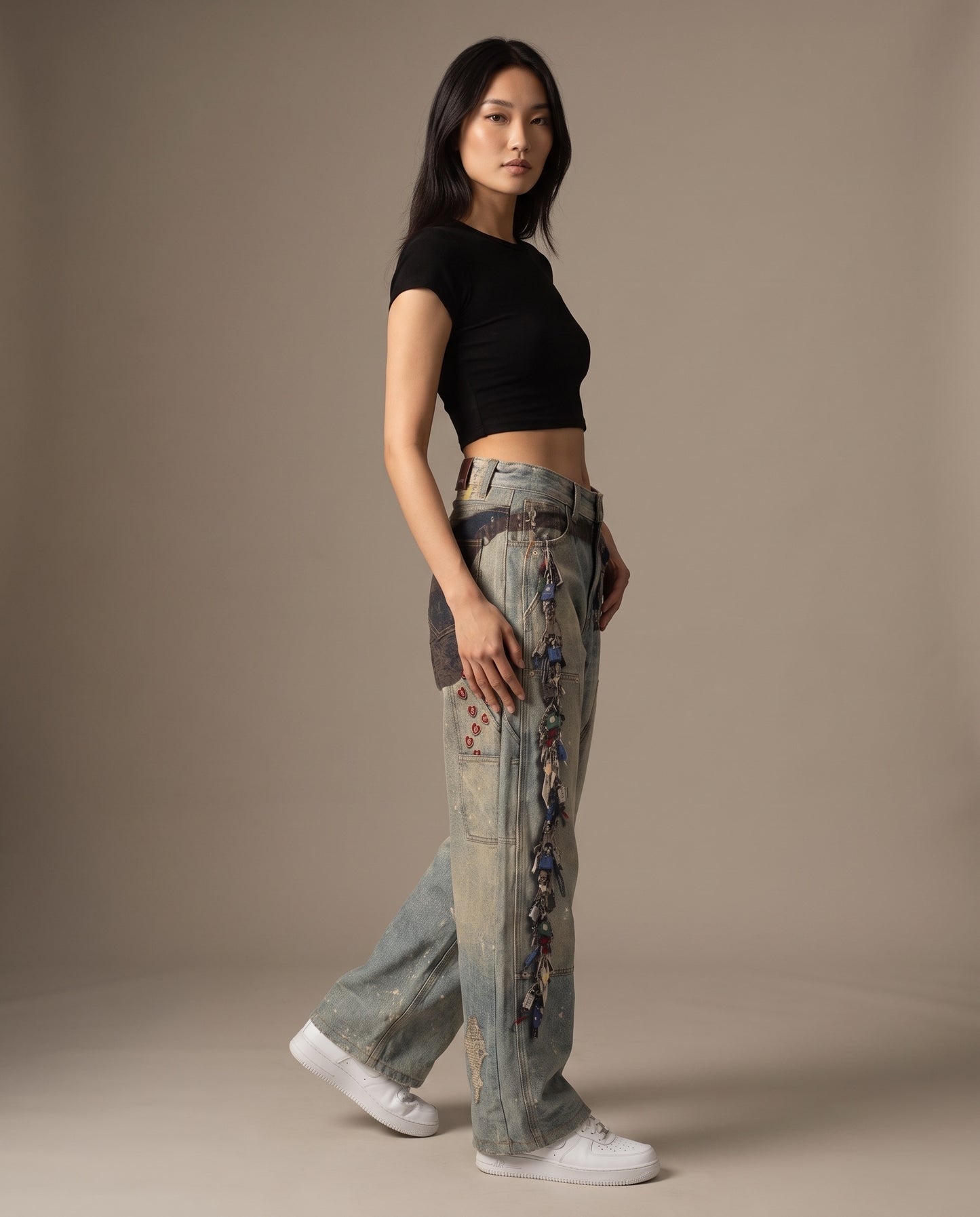 Y2K Keychain Illusion Print Wide-Leg Jeans