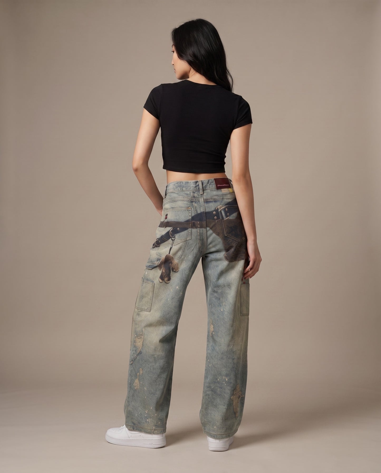 Y2K Keychain Illusion Print Wide-Leg Jeans