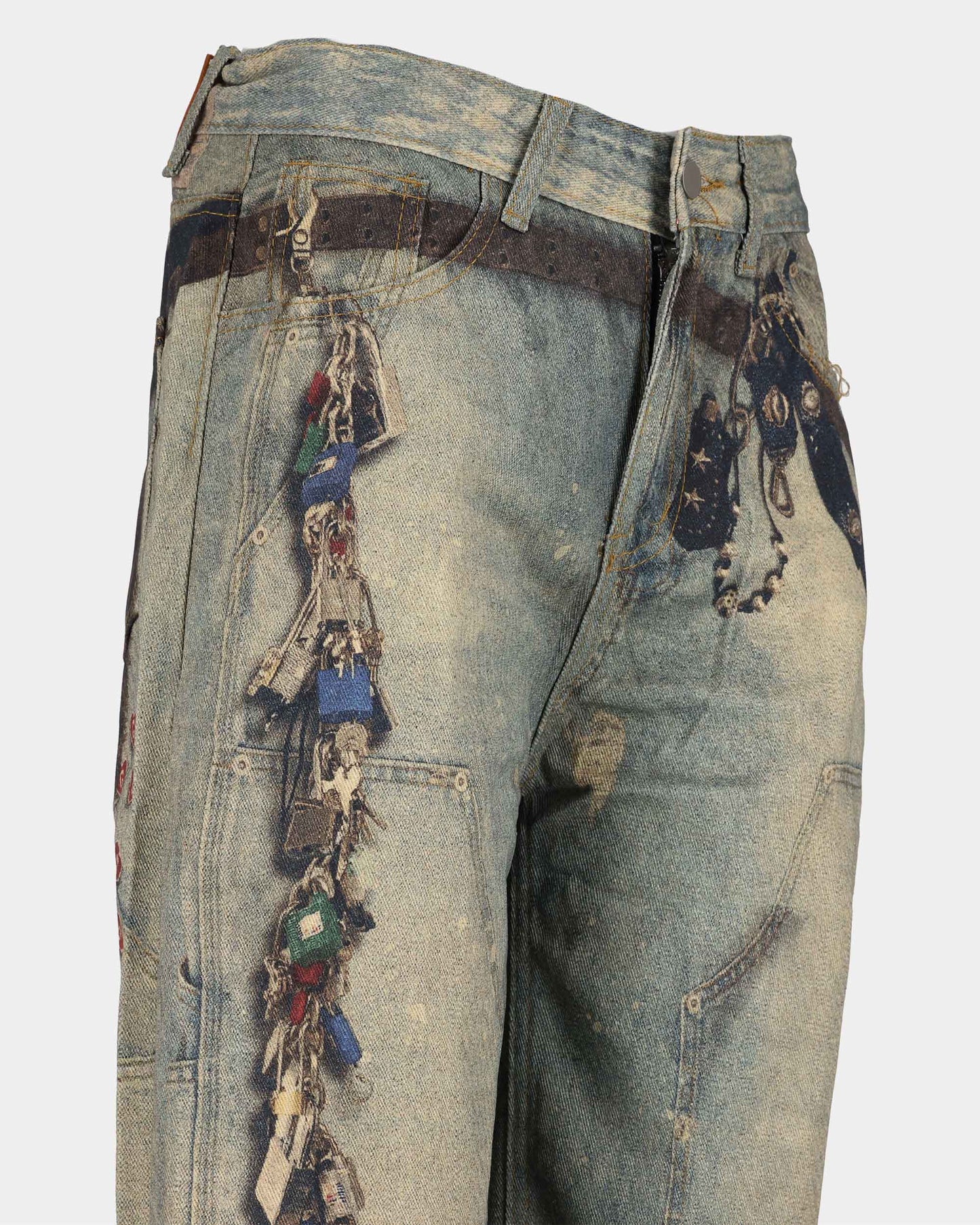 Y2K Keychain Illusion Print Wide-Leg Jeans