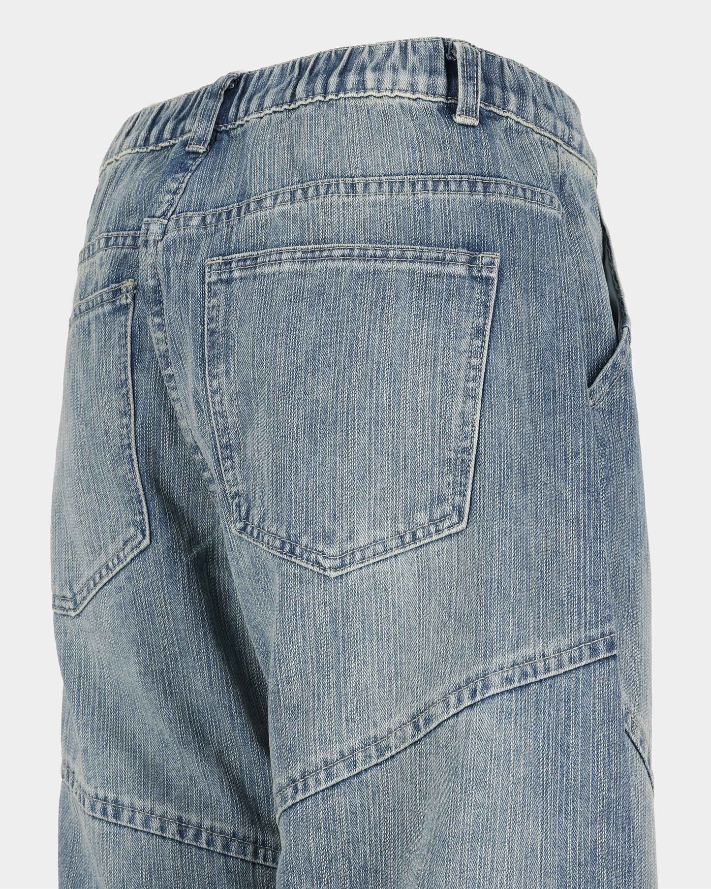 Chevron Seam Elastic Waist Wide-Leg Jeans