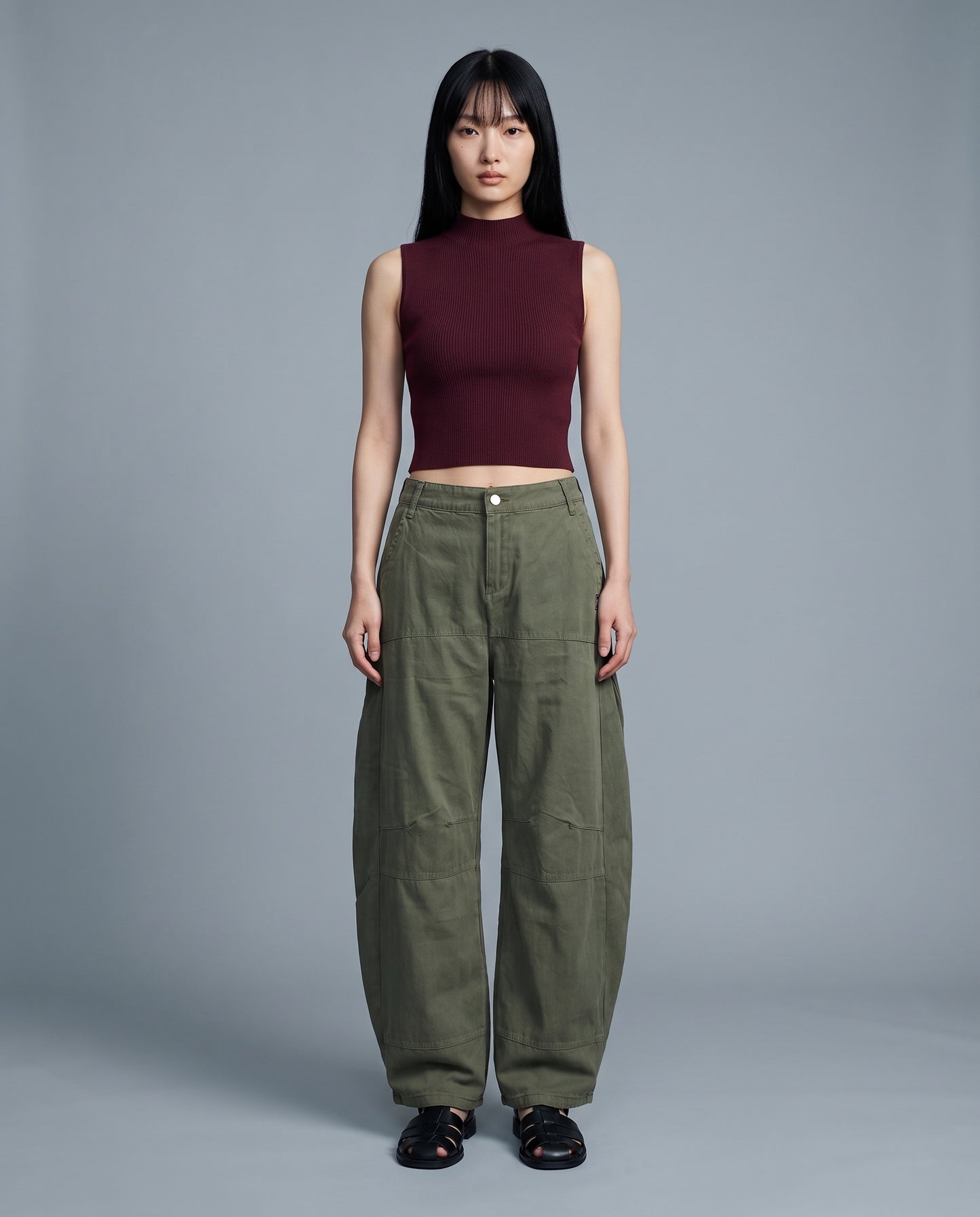 Military Green Washed Cotton Cargo Pants