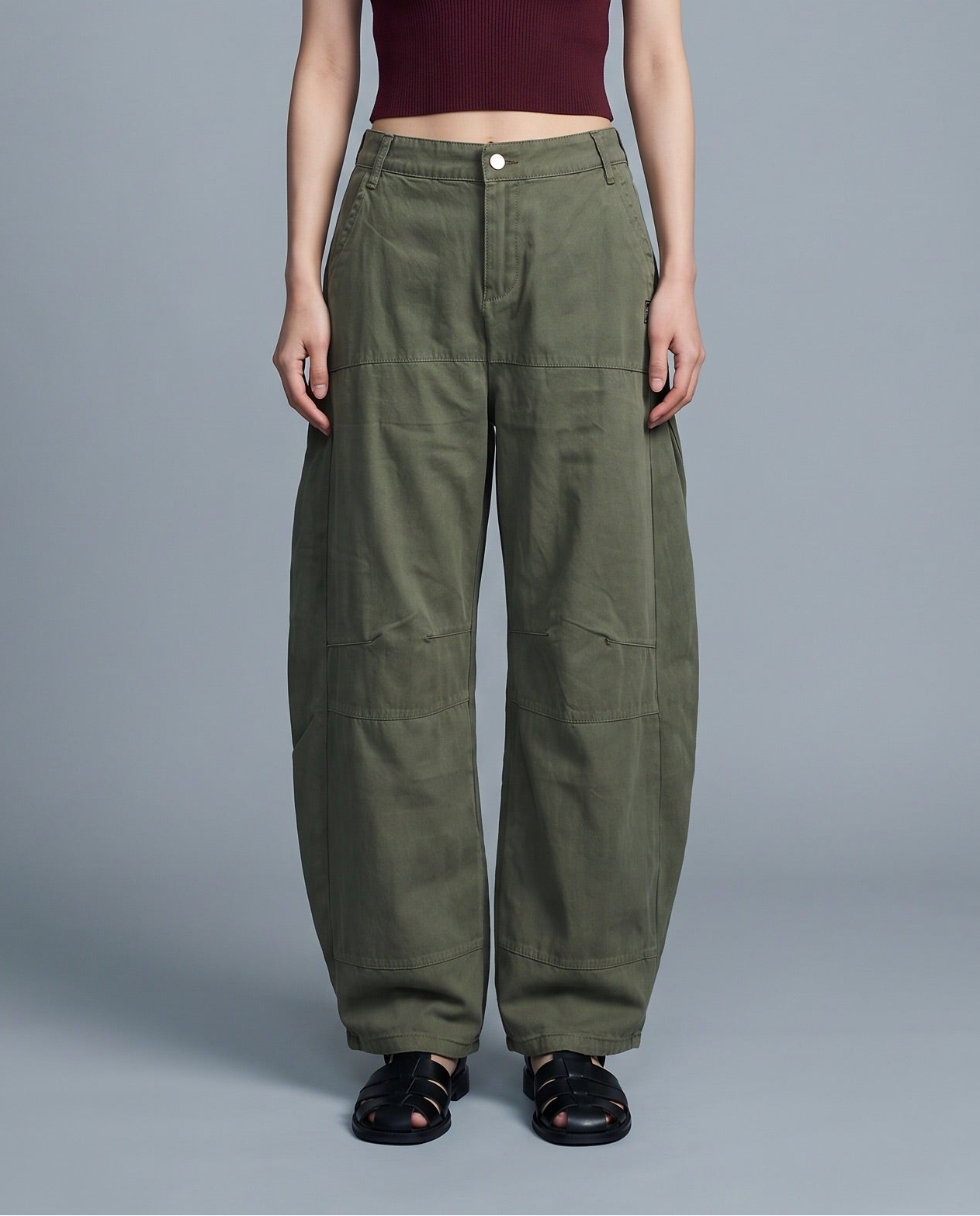 Military Green Washed Cotton Cargo Pants