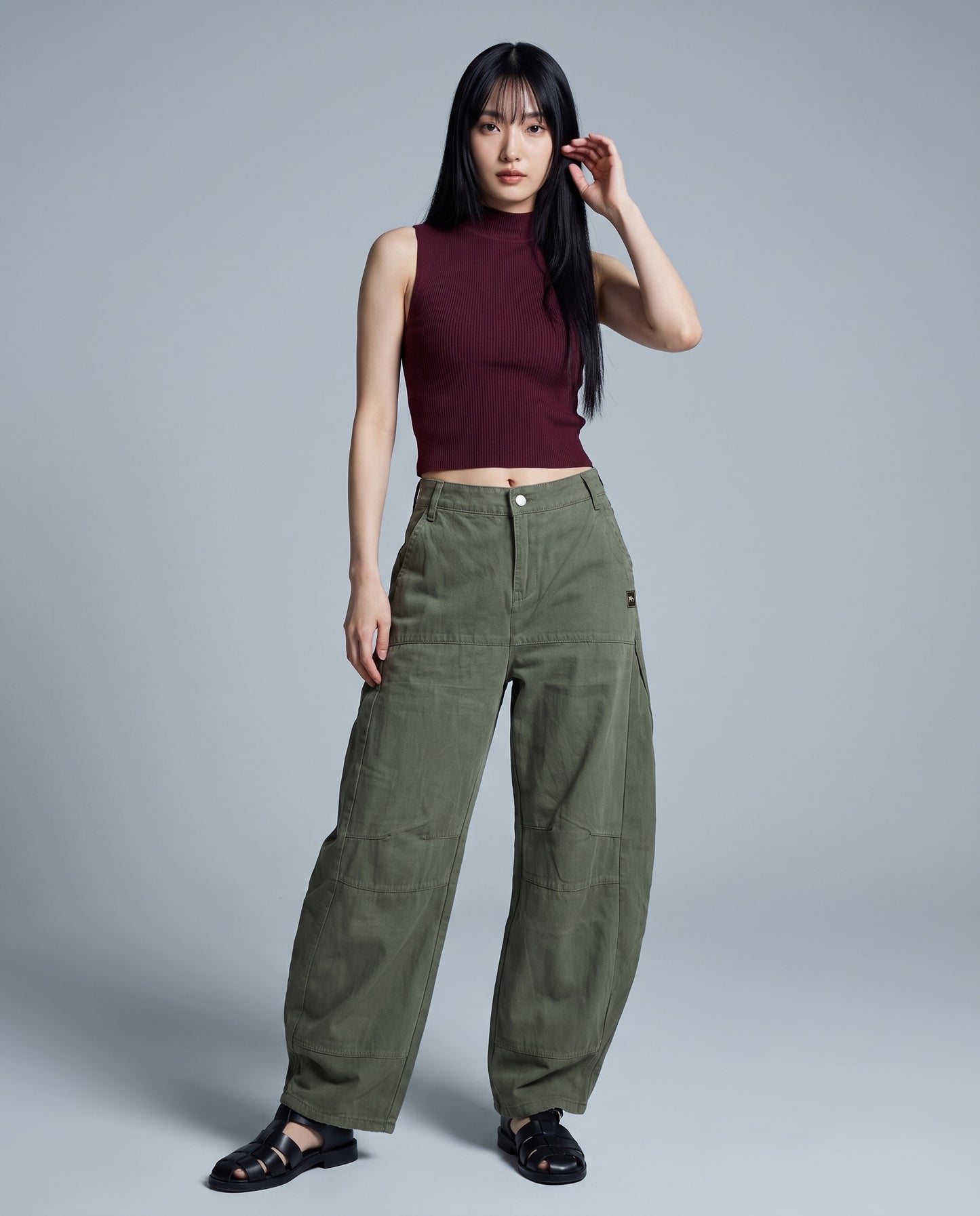 Military Green Washed Cotton Cargo Pants
