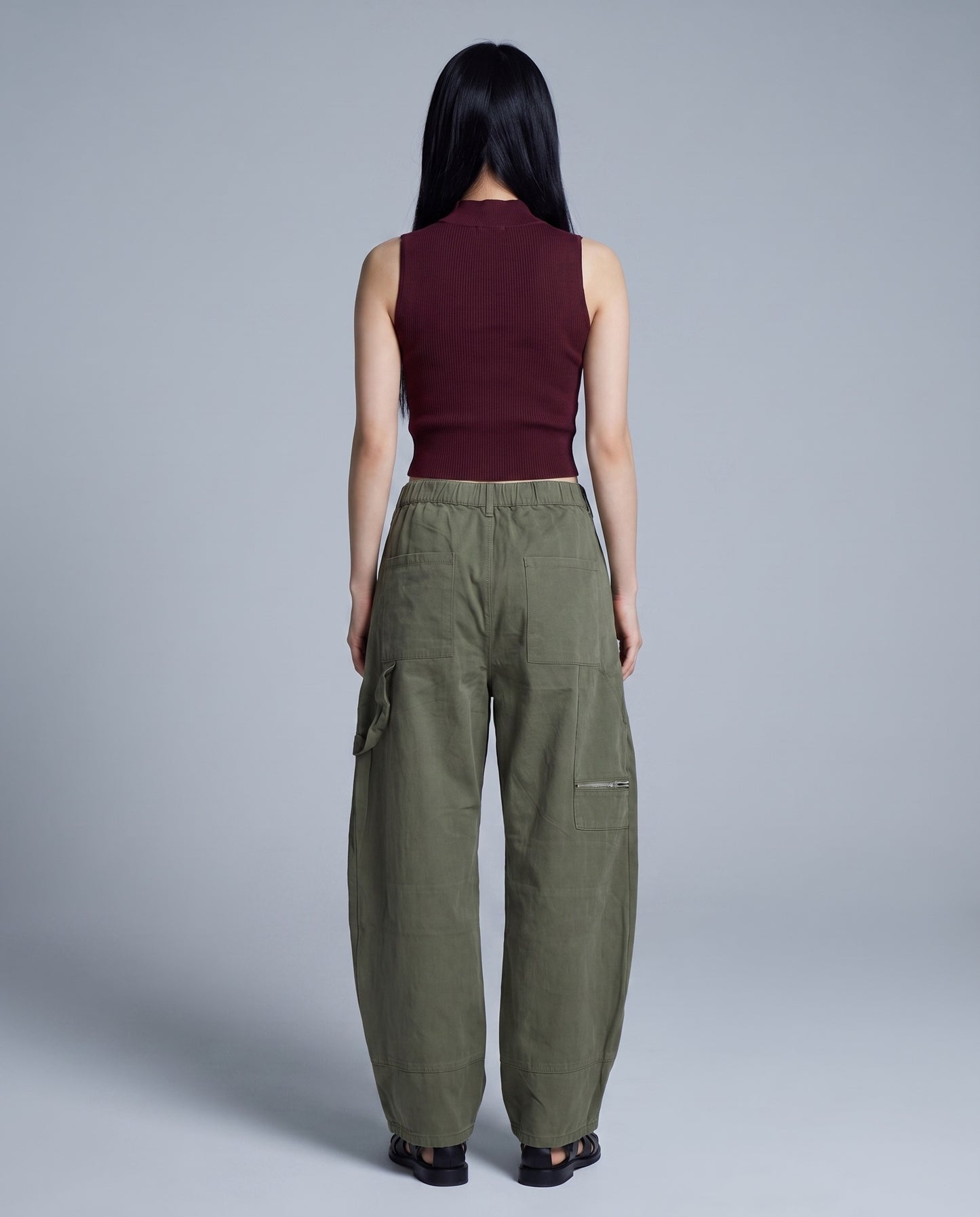 Military Green Washed Cotton Cargo Pants