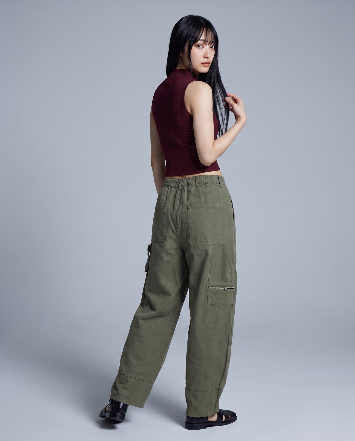 Military Green Washed Cotton Cargo Pants