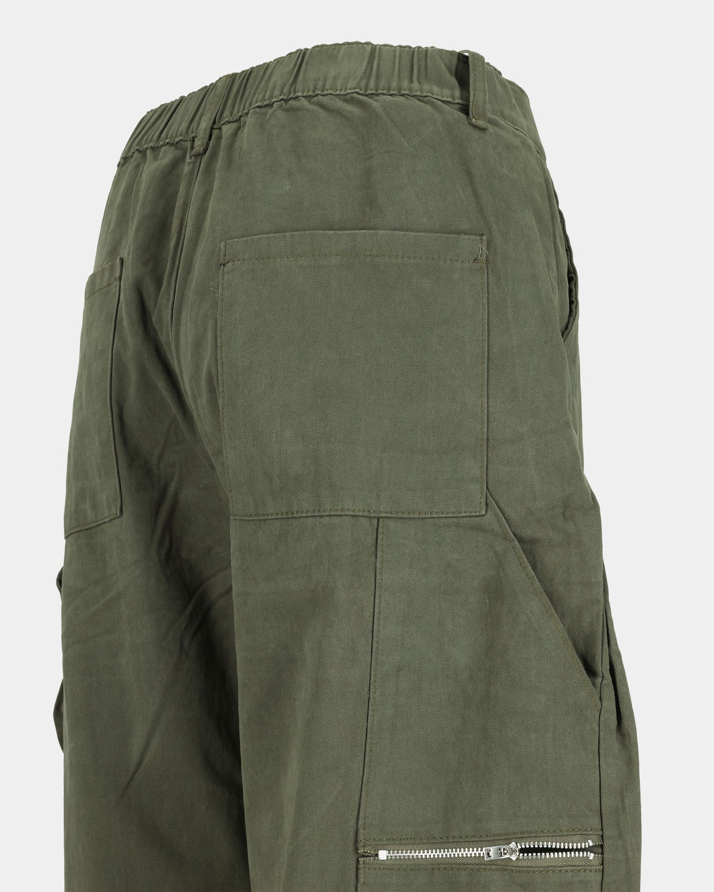 Military Green Washed Cotton Cargo Pants