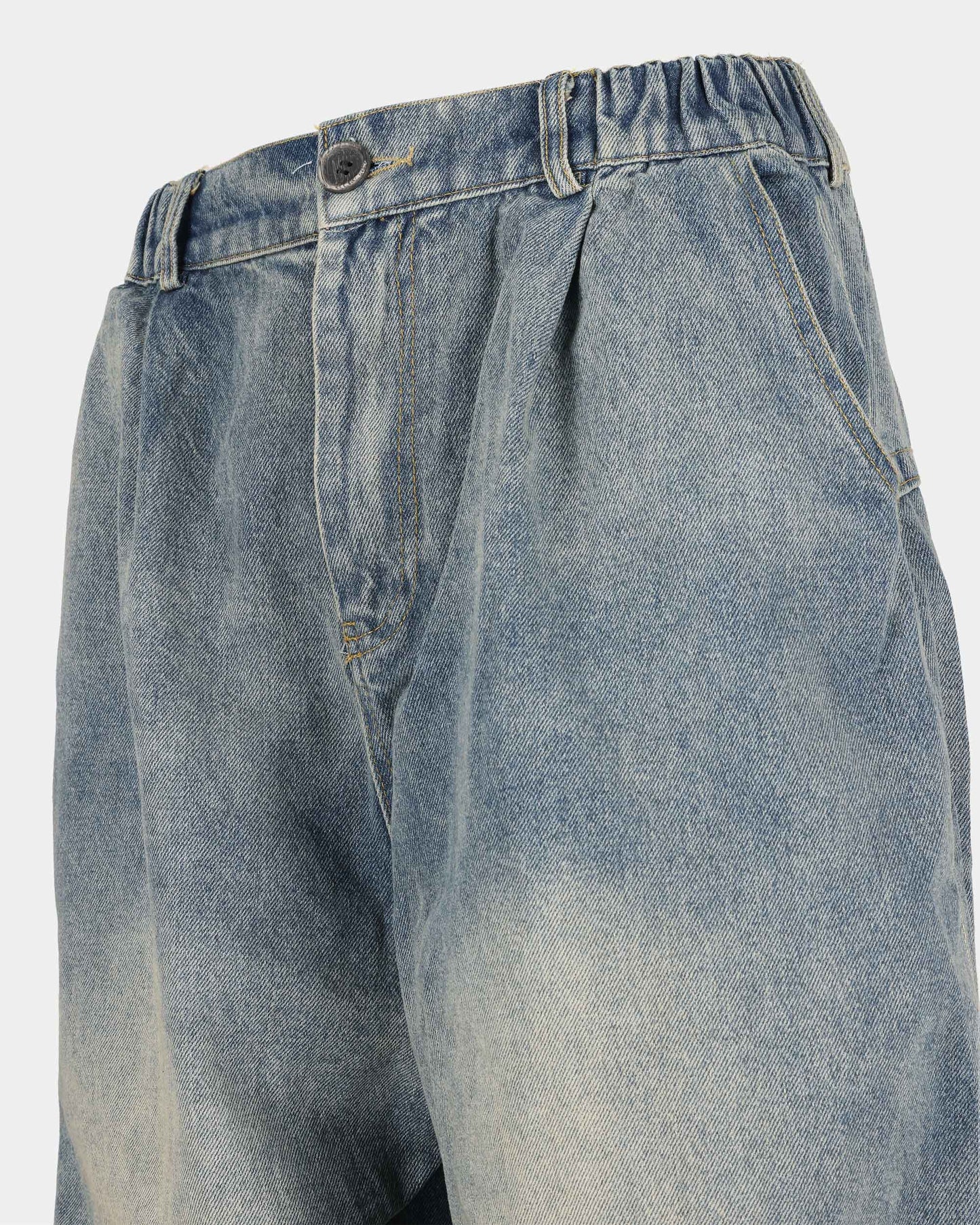 Vintage Wash Elastic Waist Denim Capri Pants