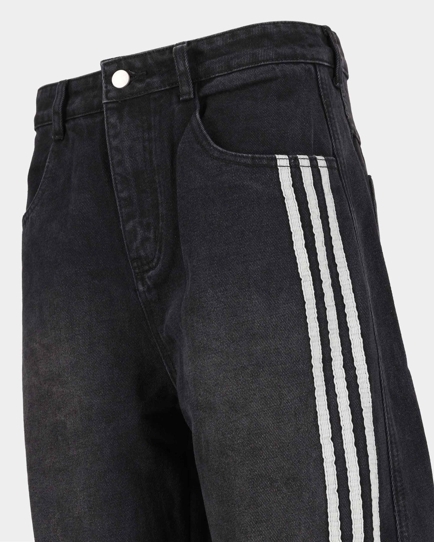 Side-Stripe Wide-Leg Jeans - Washed Black