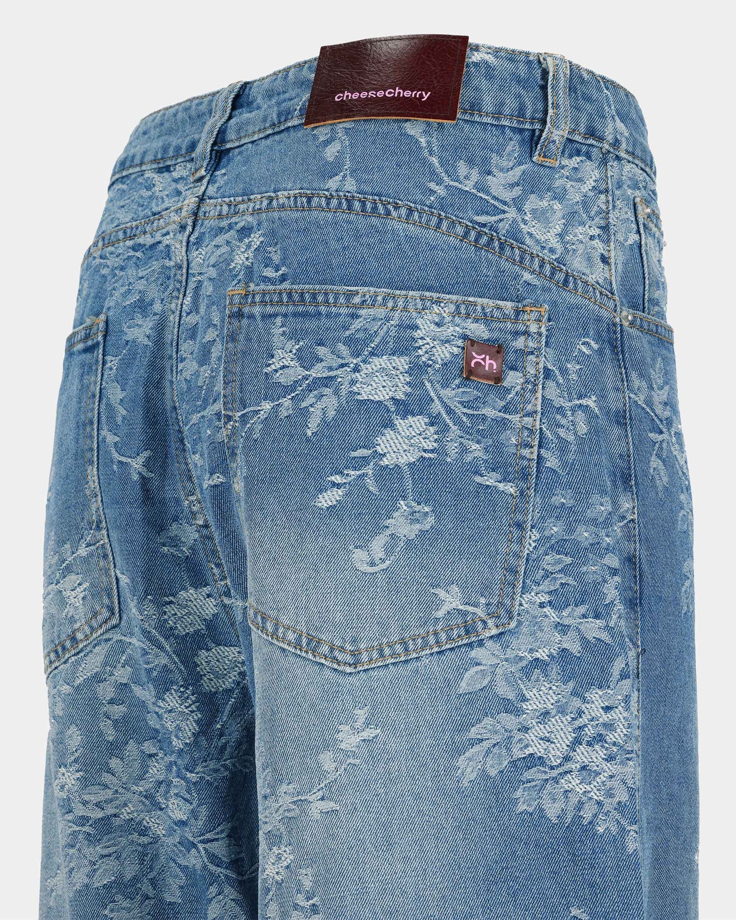 Floral Laser Print Wide-Leg Denim Jeans