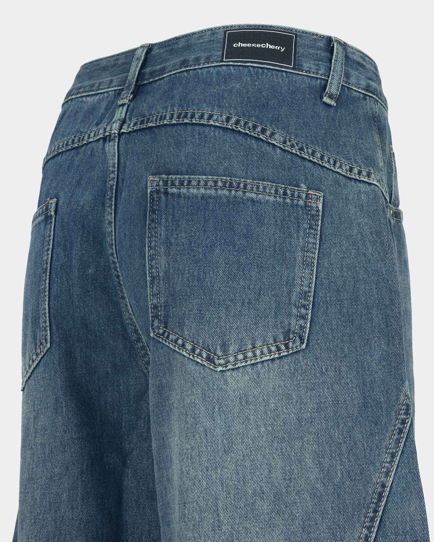 Curved Panel Wide-Leg Dark Wash Jeans