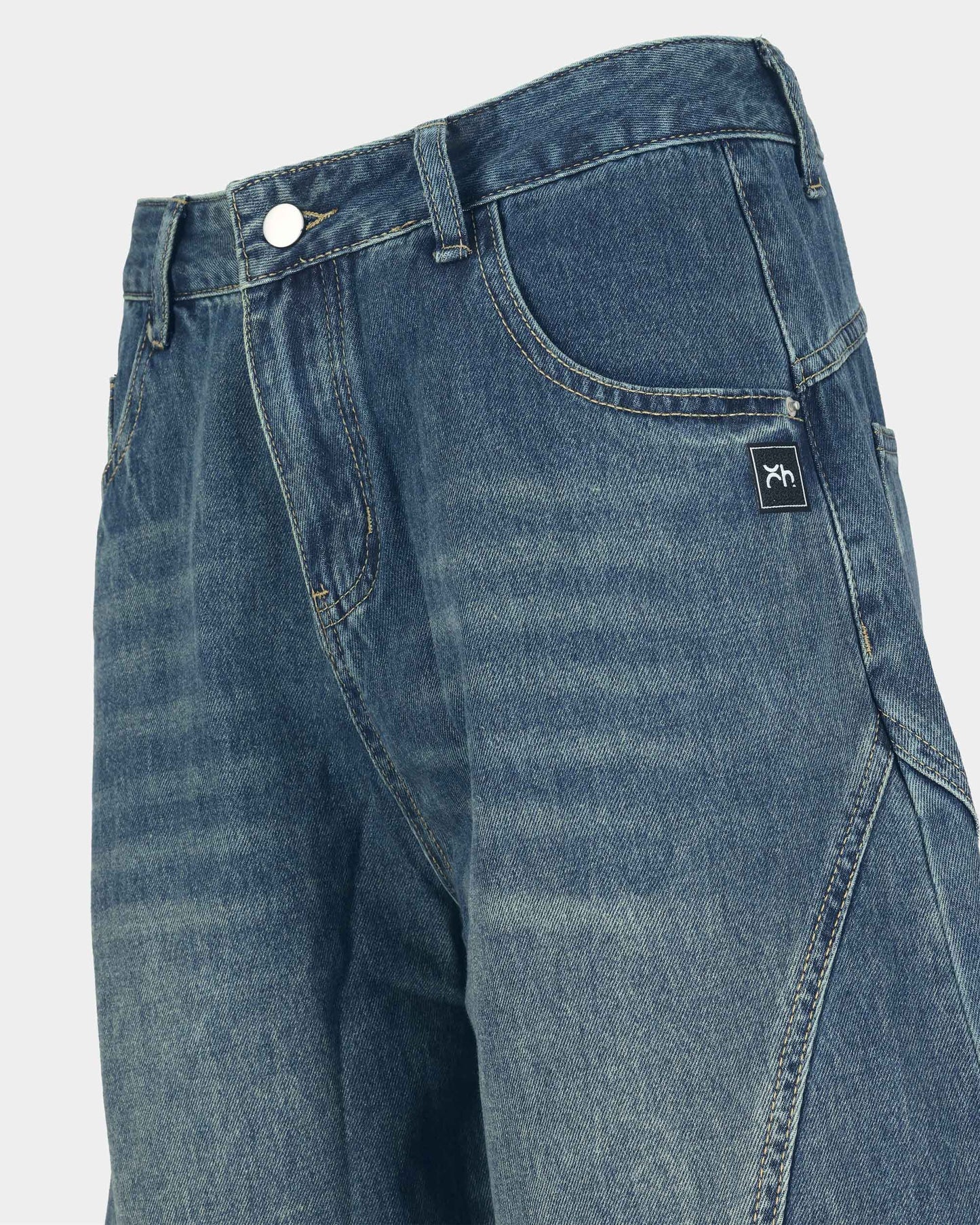 Curved Panel Wide-Leg Dark Wash Jeans