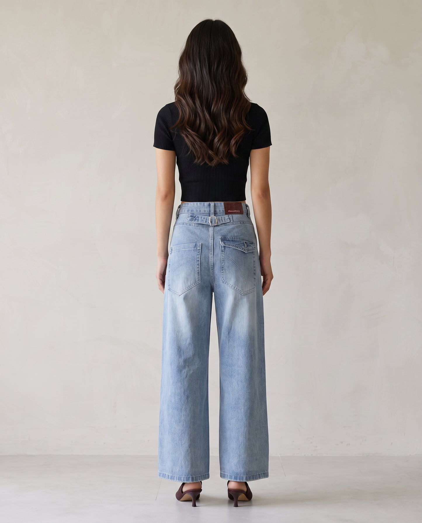 Cinch-Back Wide-Leg Vintage Wash Jeans