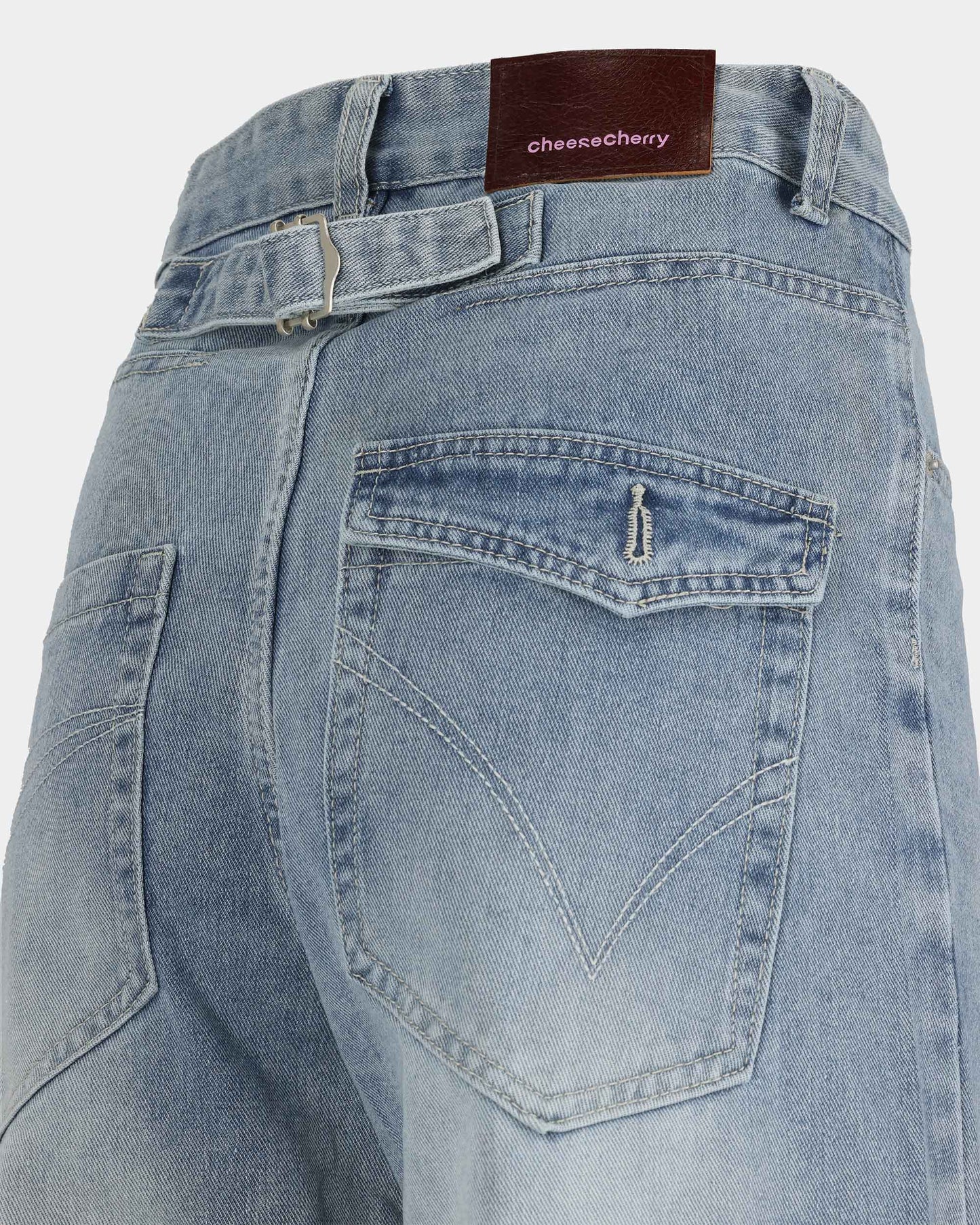Cinch-Back Wide-Leg Vintage Wash Jeans