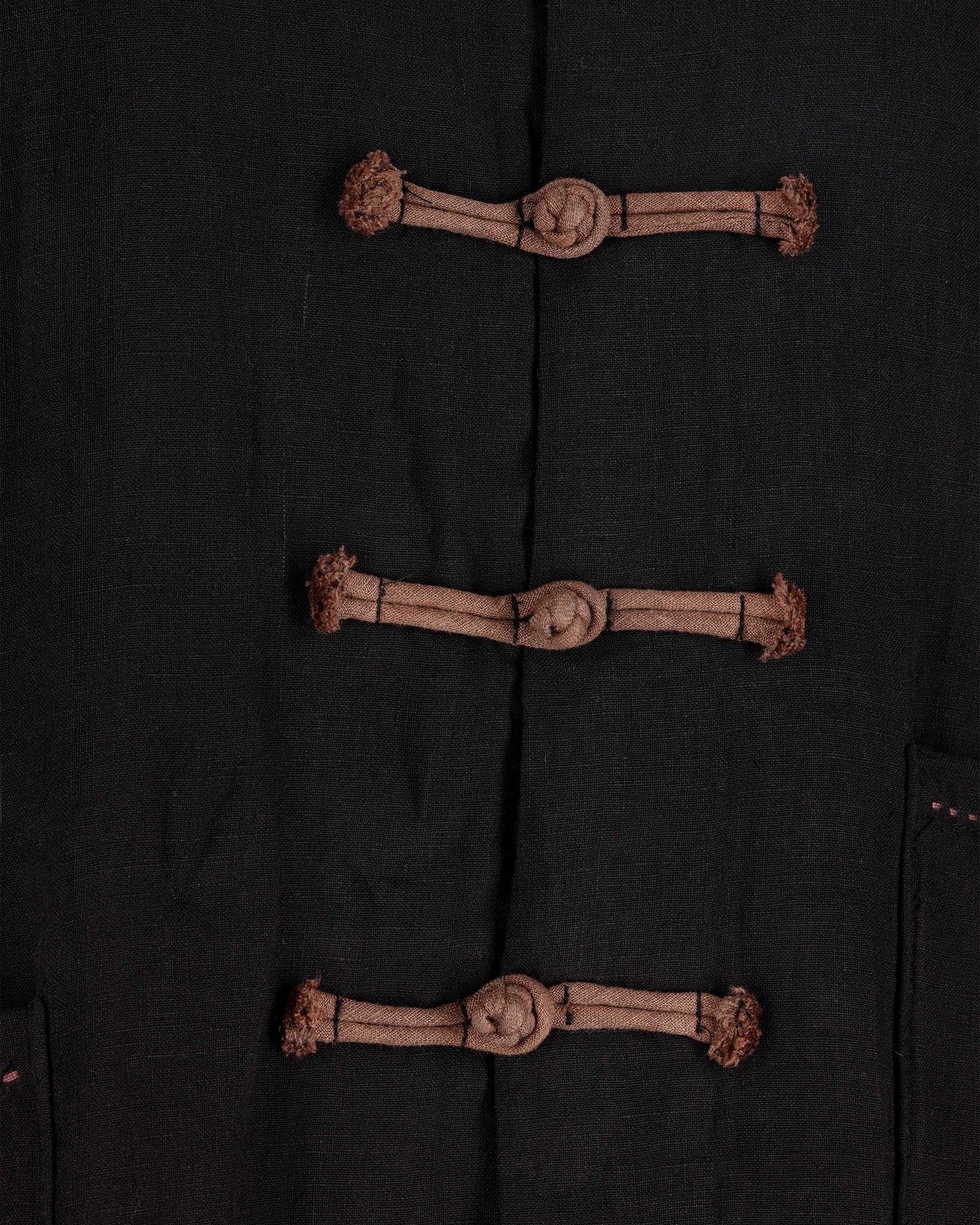 Black Linen Frog-Closure Jacket