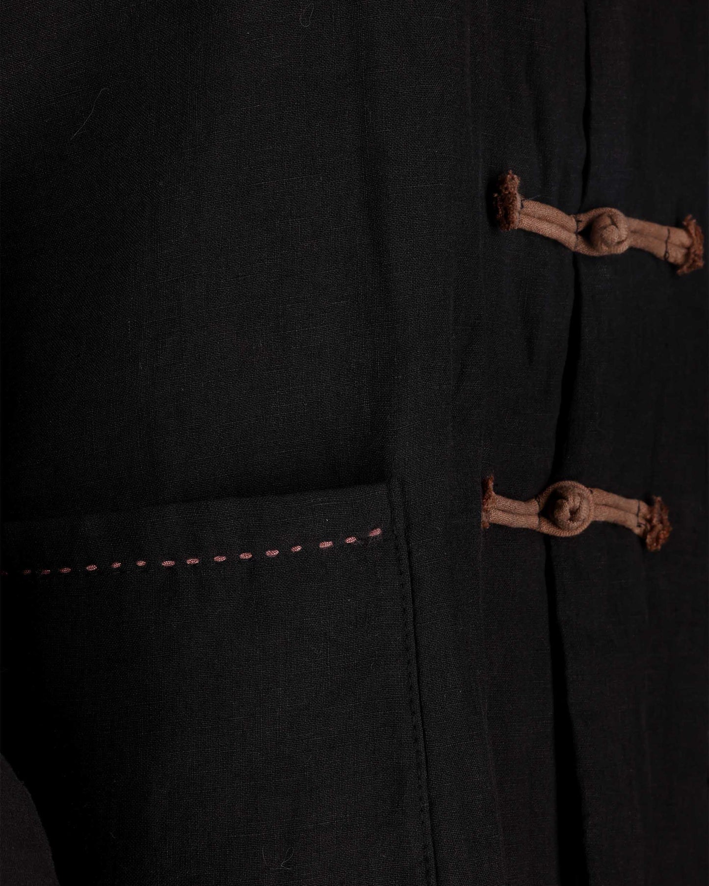 Black Linen Frog-Closure Jacket