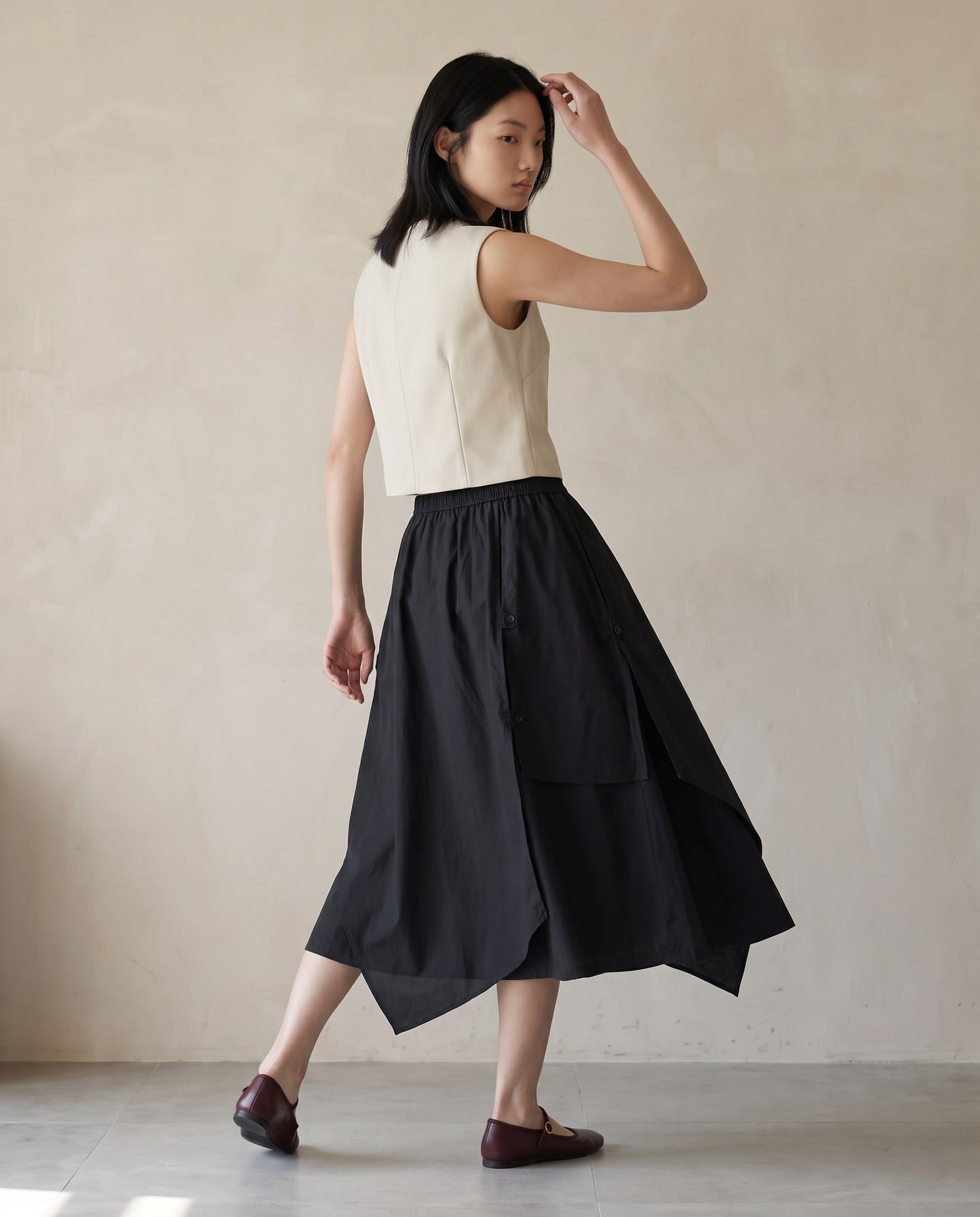Black Asymmetric Layered Cotton Skirt