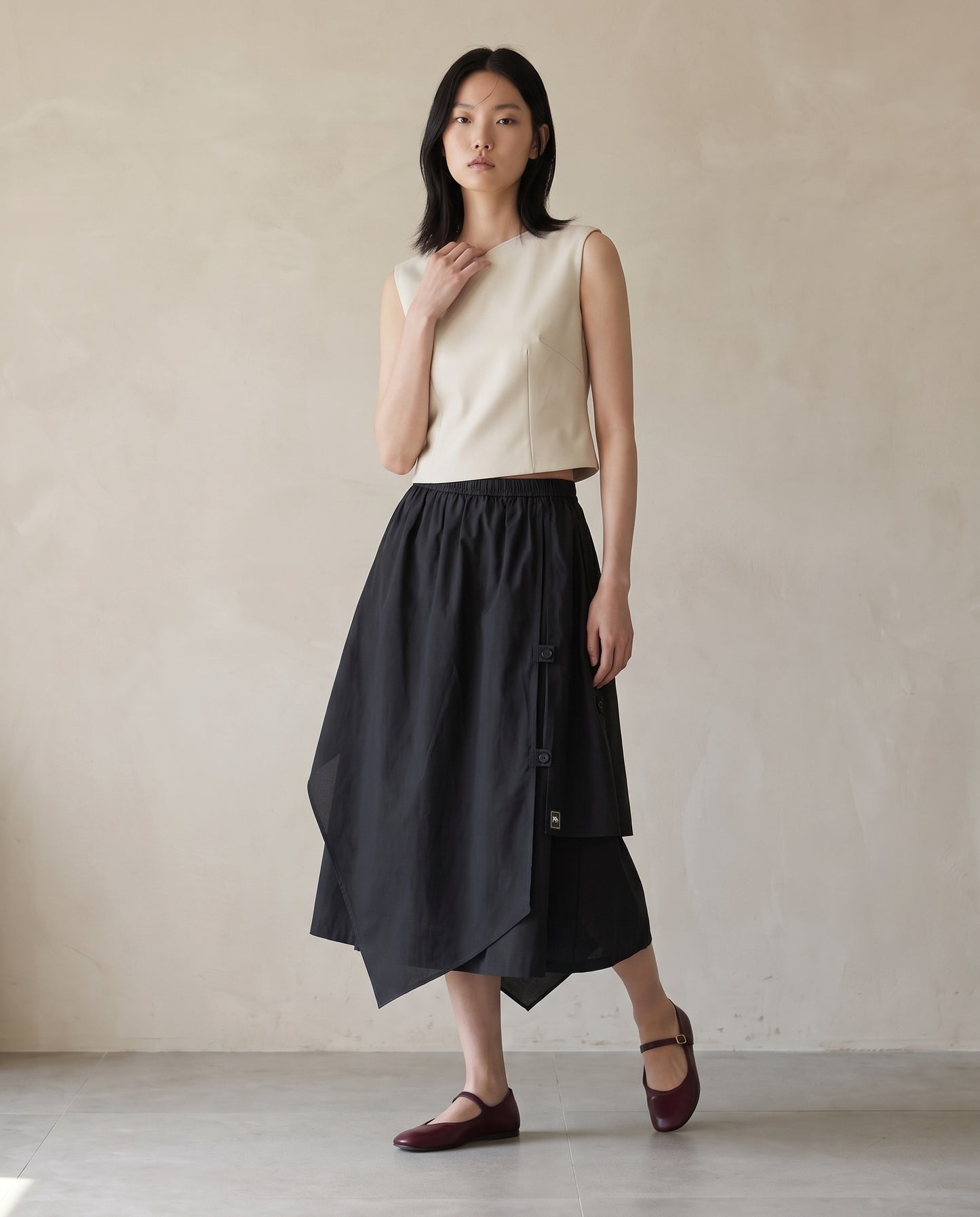 Black Asymmetric Layered Cotton Skirt
