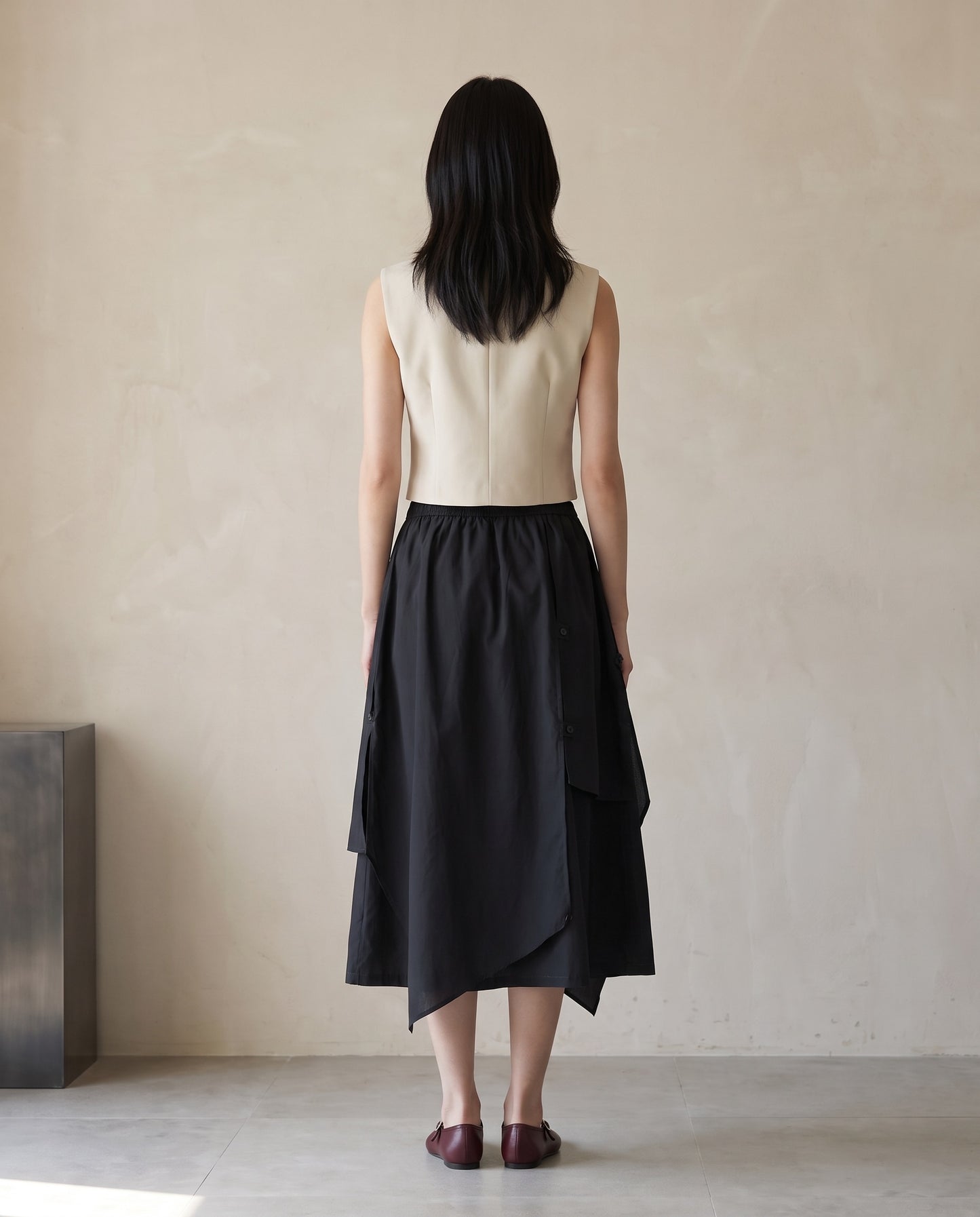 Black Asymmetric Layered Cotton Skirt