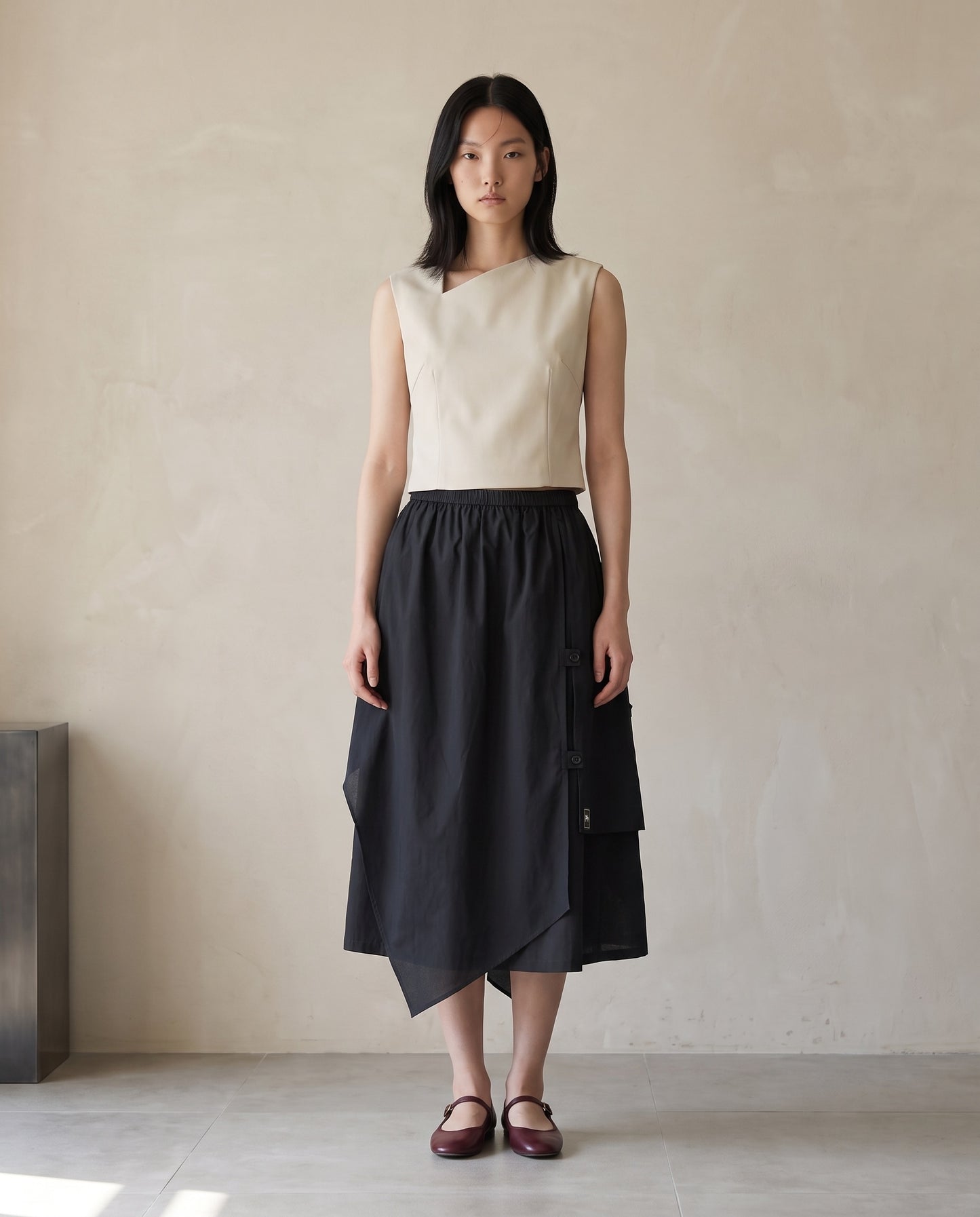 Black Asymmetric Layered Cotton Skirt