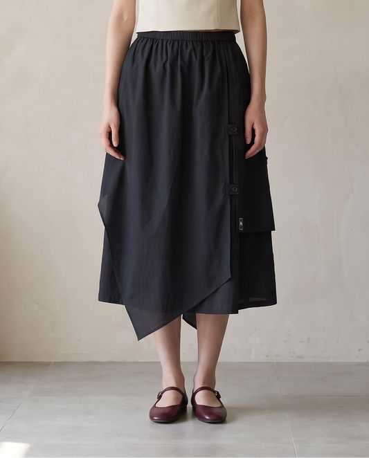 Black Asymmetric Layered Cotton Skirt