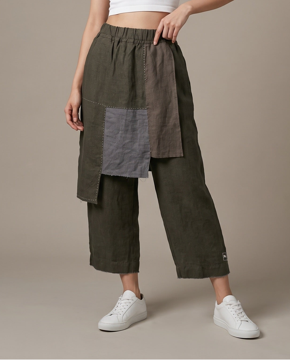 Patchwork Layered Linen Pants