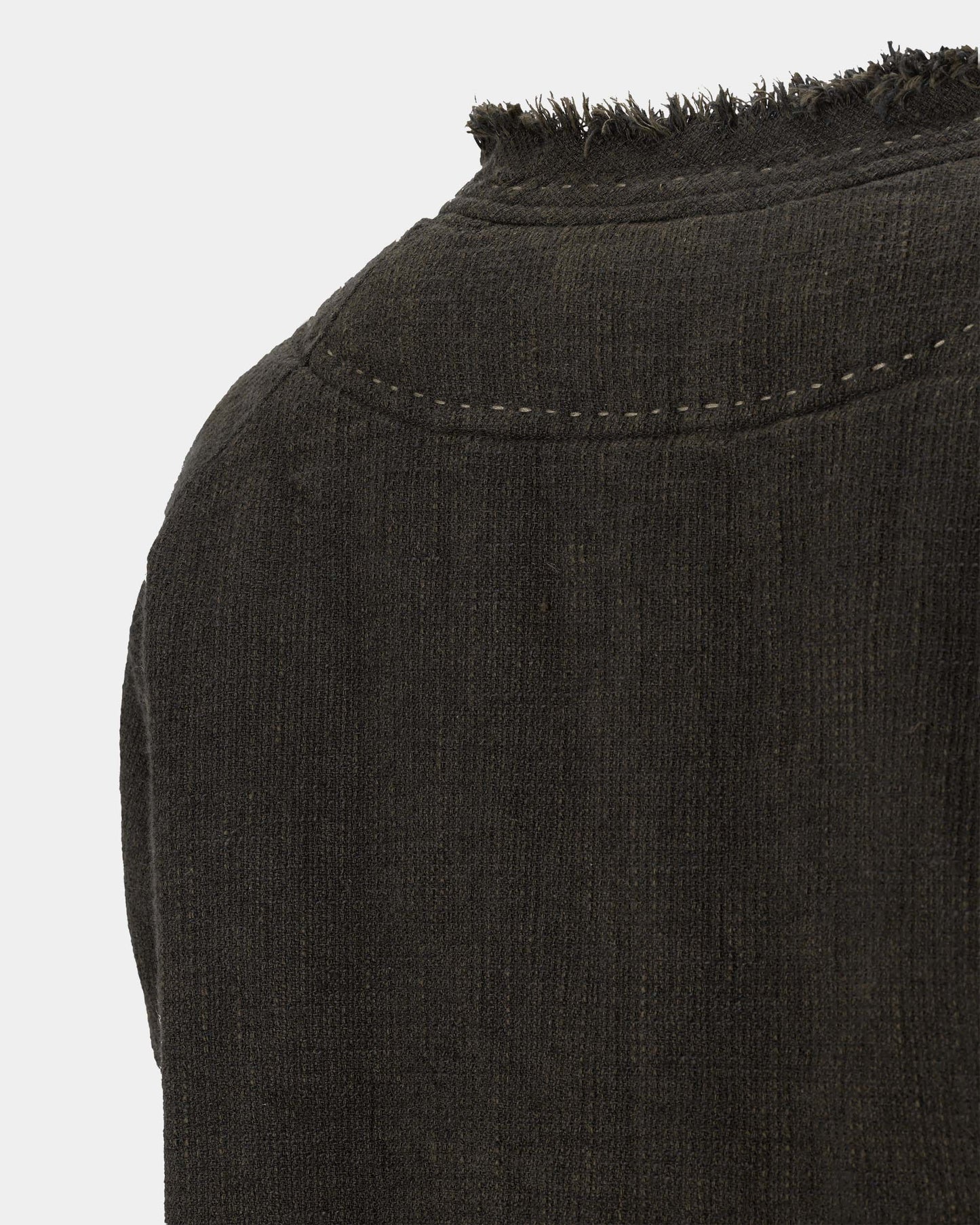 Grey-Green Raw-Edge Linen Frog Jacket
