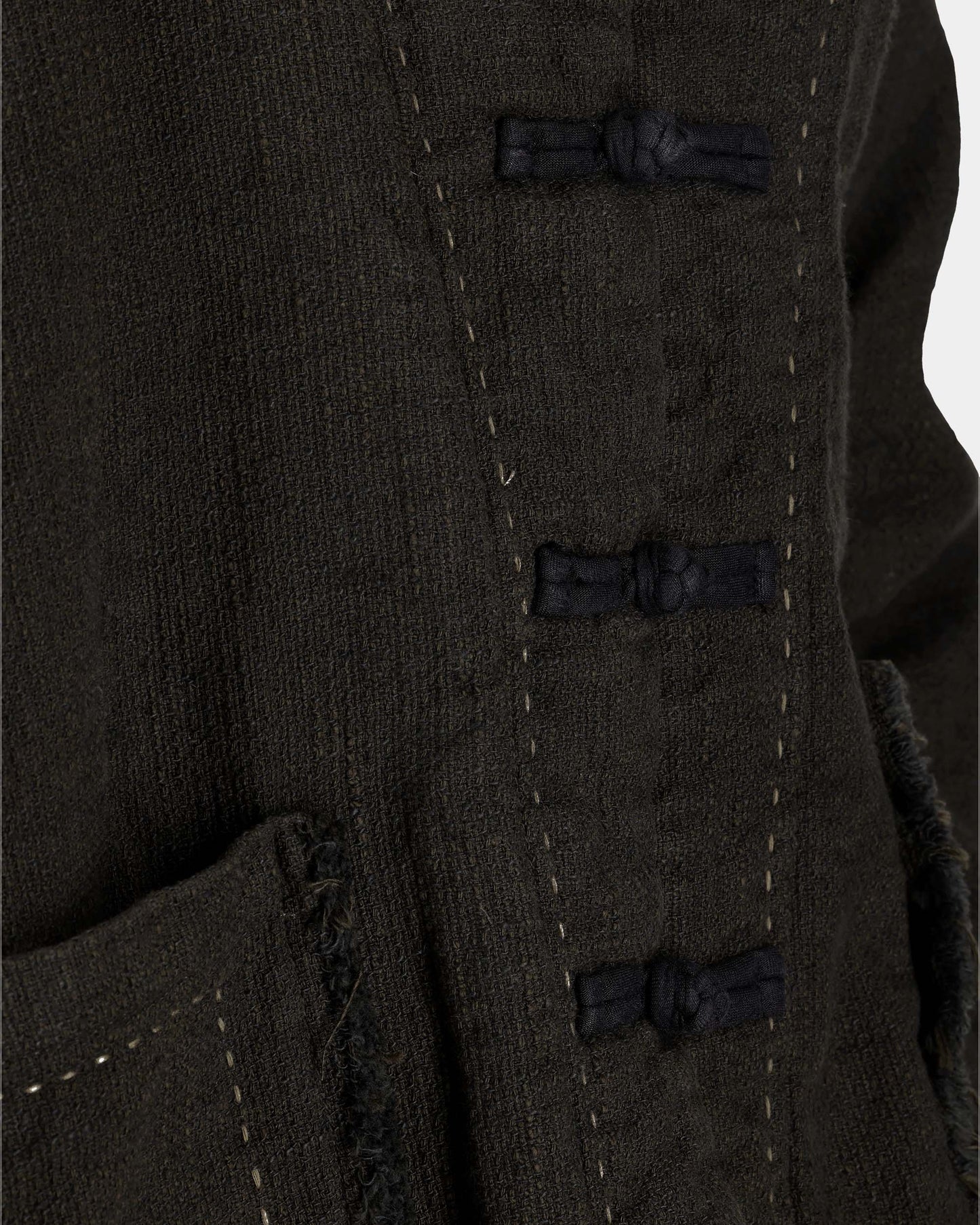 Grey-Green Raw-Edge Linen Frog Jacket