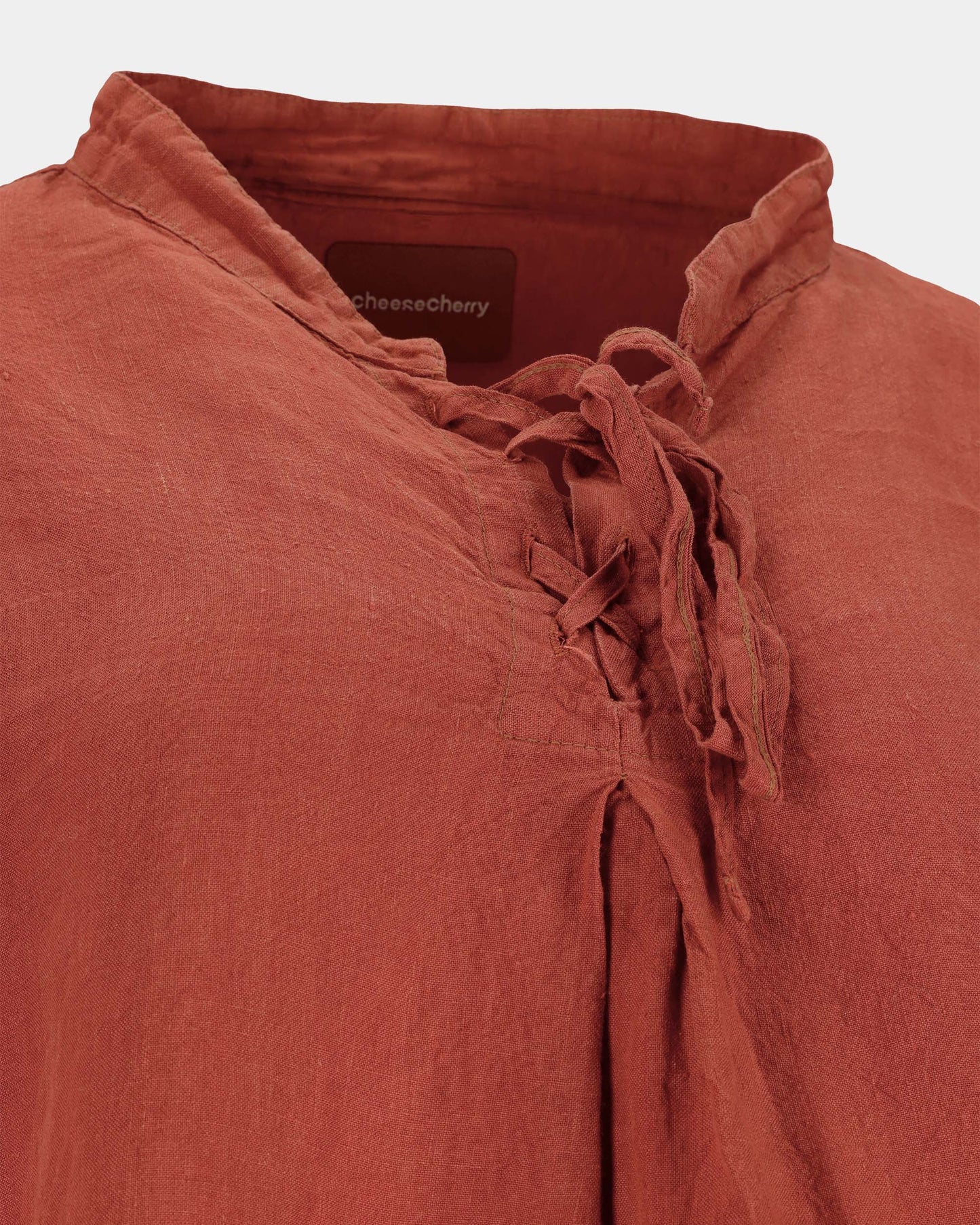 Cinnabar Tie-Neck Linen Blouse