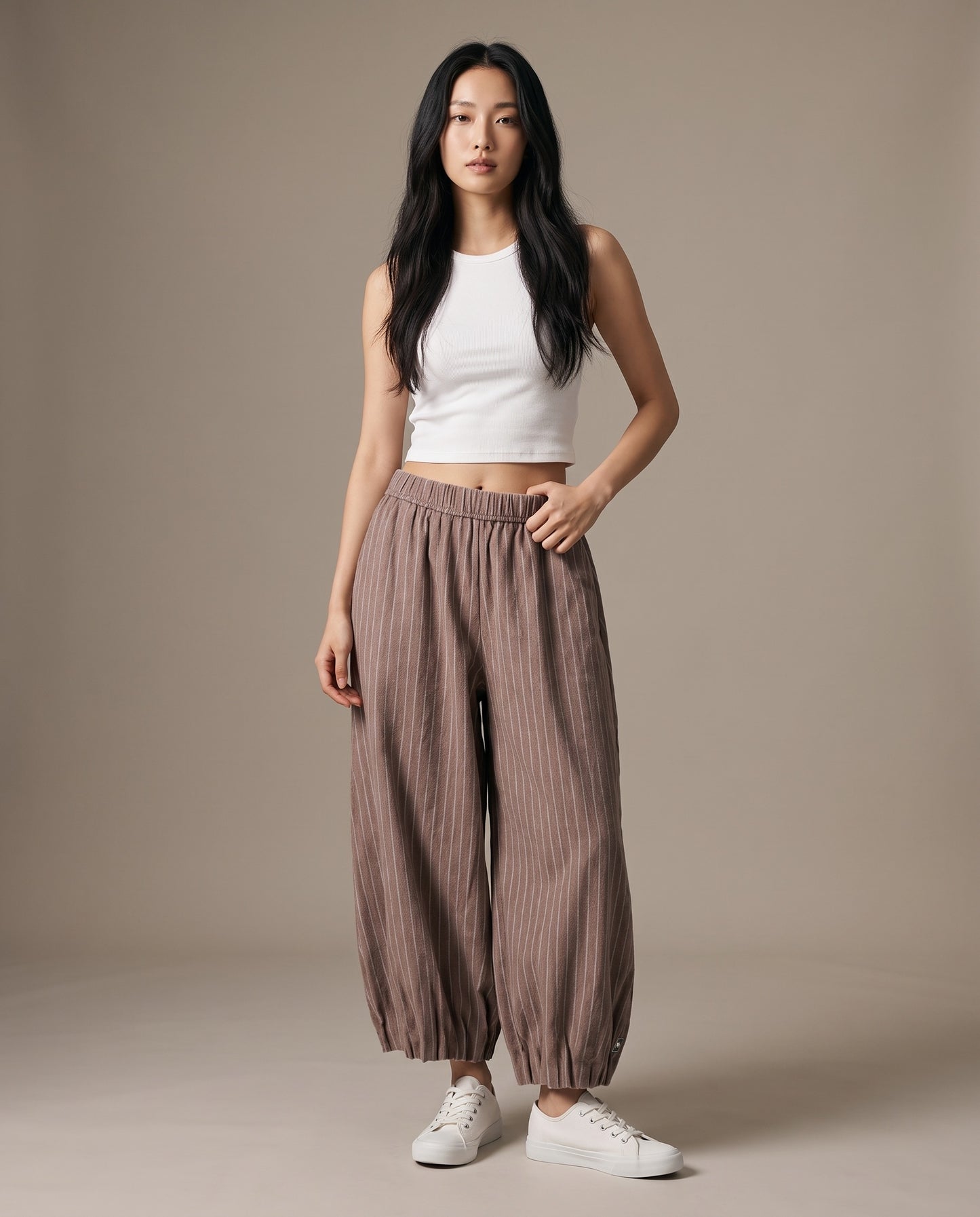Muted Brown Pinstripe Balloon Pants