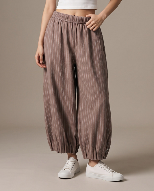 Muted Brown Pinstripe Balloon Pants