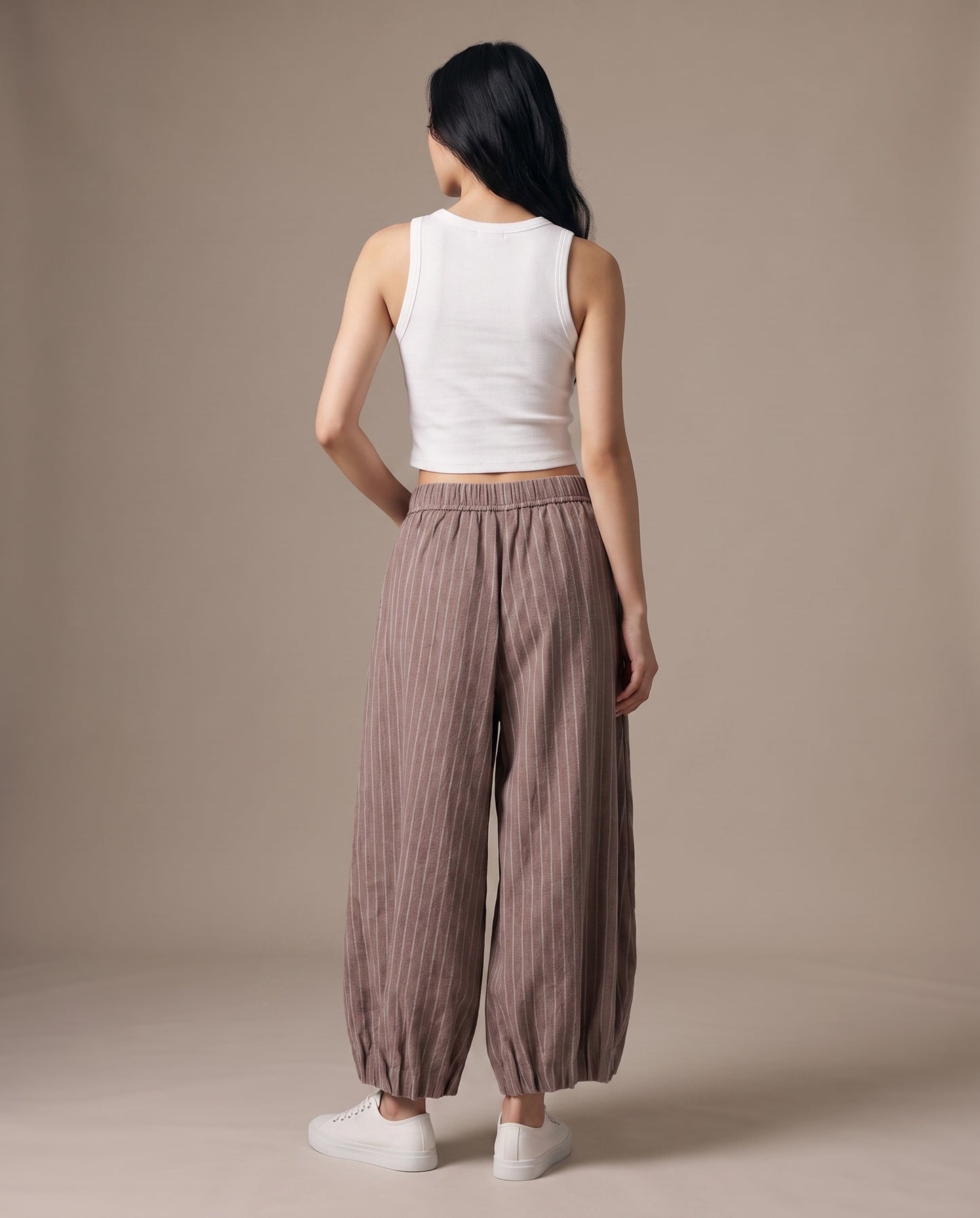 Muted Brown Pinstripe Balloon Pants