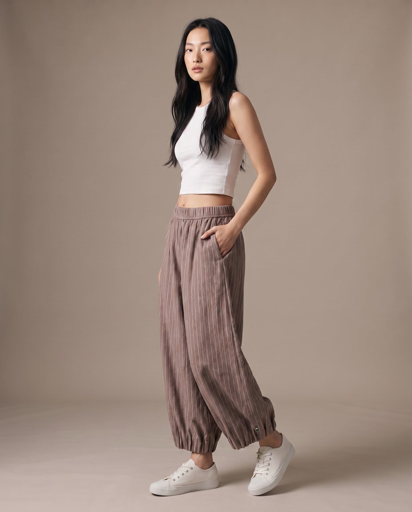 Muted Brown Pinstripe Balloon Pants