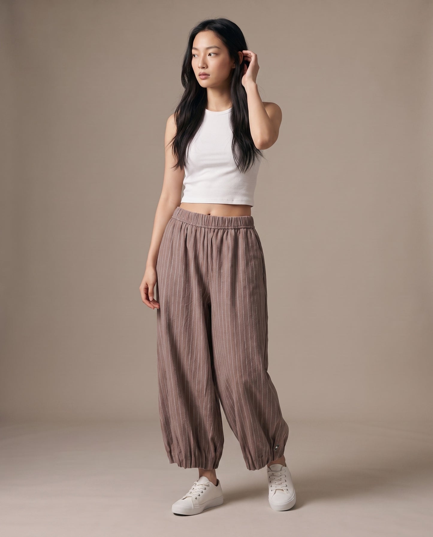 Muted Brown Pinstripe Balloon Pants