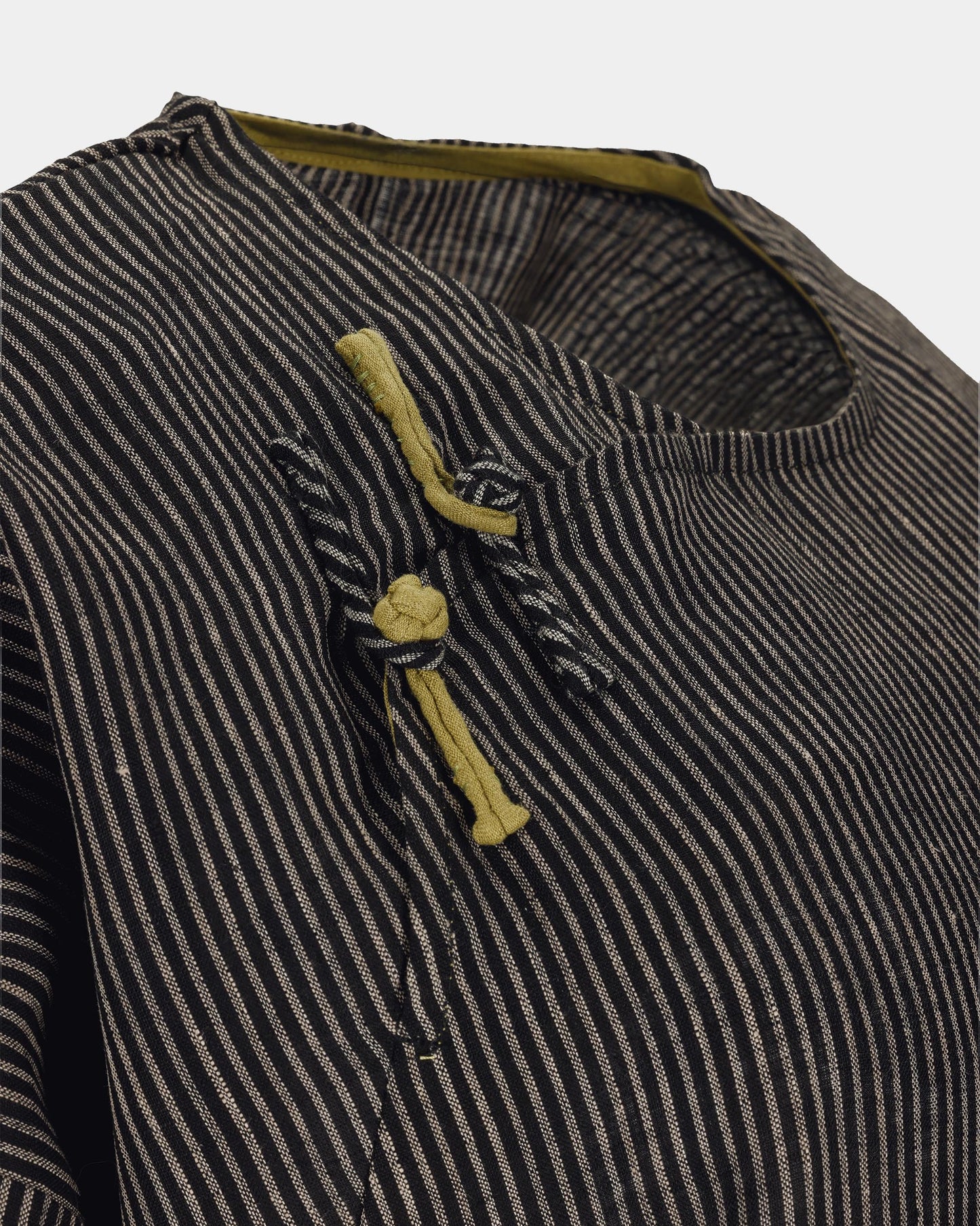 Black Pinstripe Frog-Detail Tunic Top