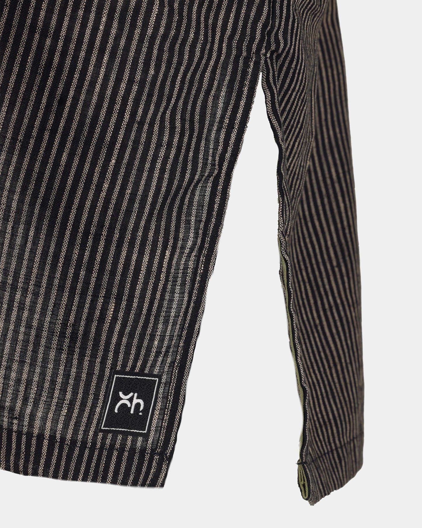 Black Pinstripe Frog-Detail Tunic Top