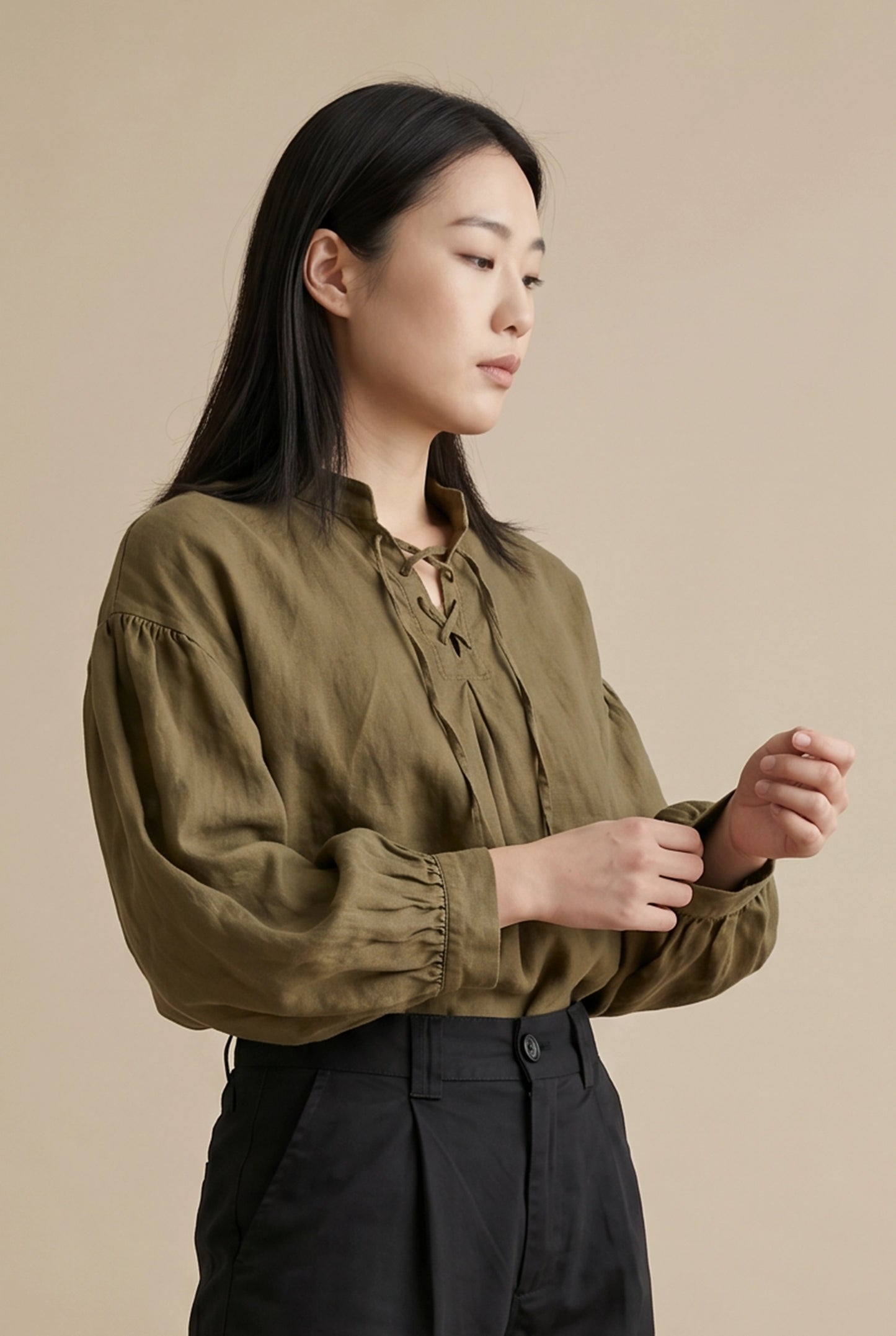 Laced Raglan Linen Blouse