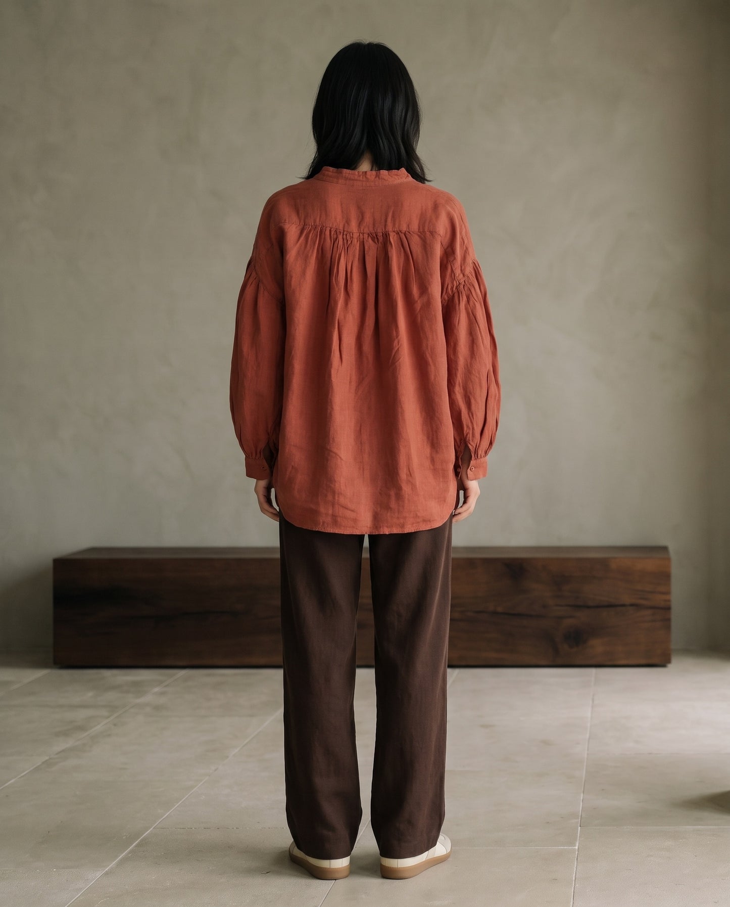 Cinnabar Tie-Neck Linen Blouse