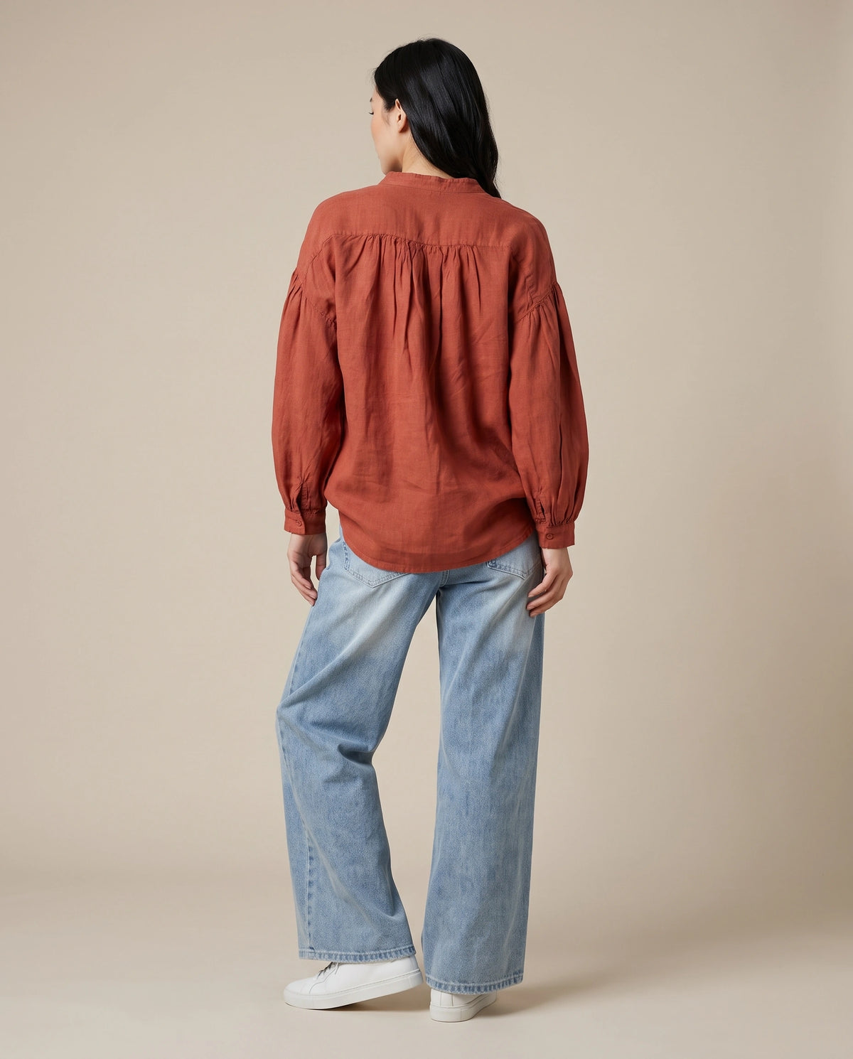 Cinnabar Tie-Neck Linen Blouse