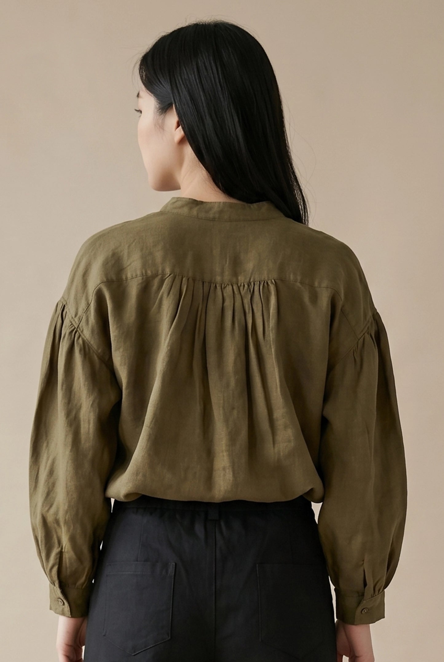Laced Raglan Linen Blouse