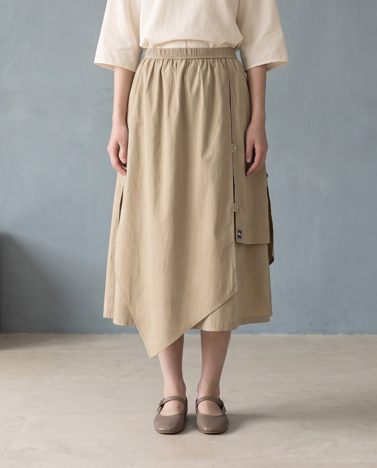 Sand Asymmetric Layered Cotton Skirt